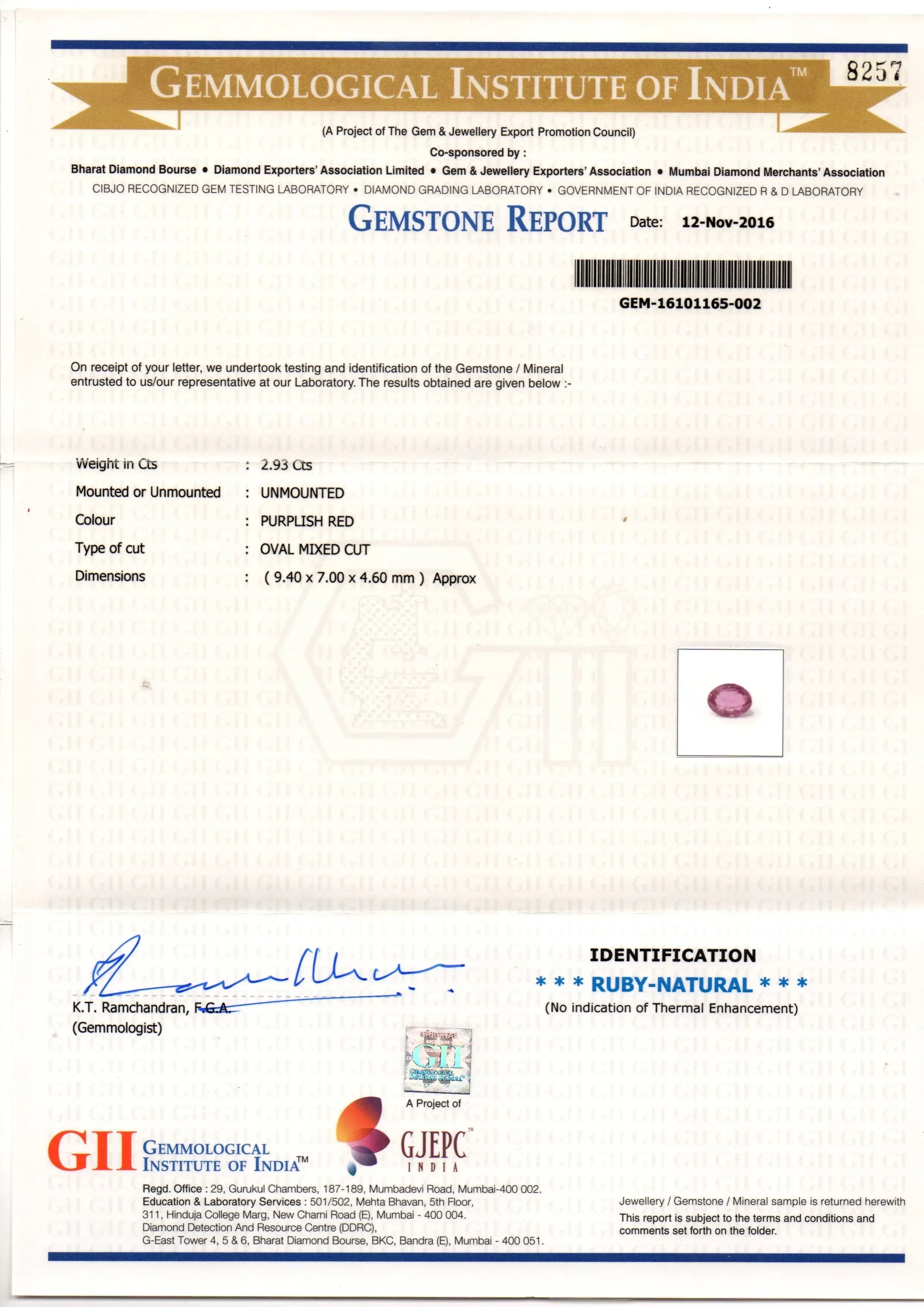 2.93 Ct GII Certified Unheated Untreted Natural Madagaskar Ruby AAA - Venus Gems
