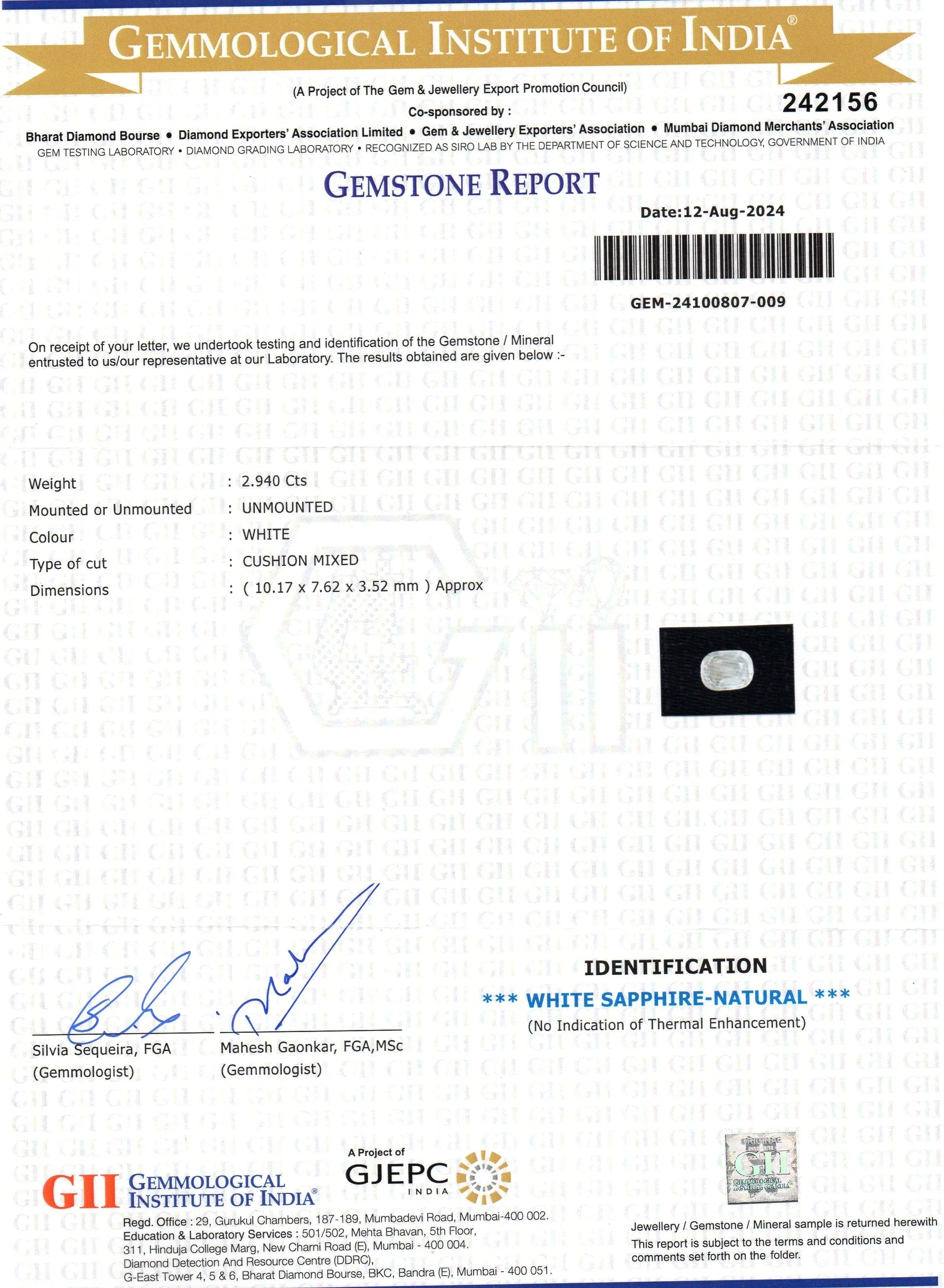 2.94 Ct GII Certified Unheated Untreated Natural Ceylon White Sapphire AAA - Venus Gems