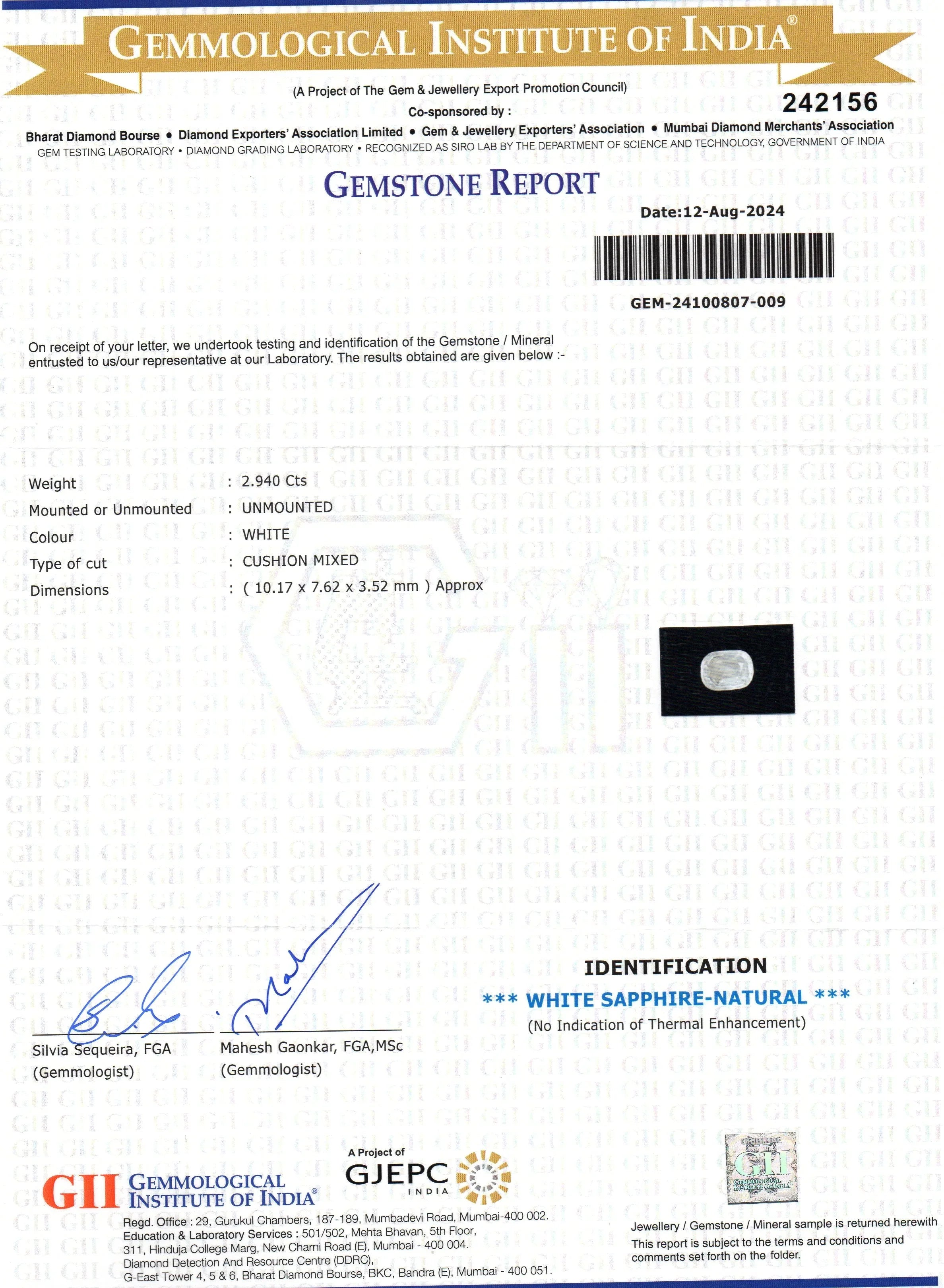 2.94 Ct GII Certified Unheated Untreated Natural Ceylon White Sapphire AAA - Venus Gems