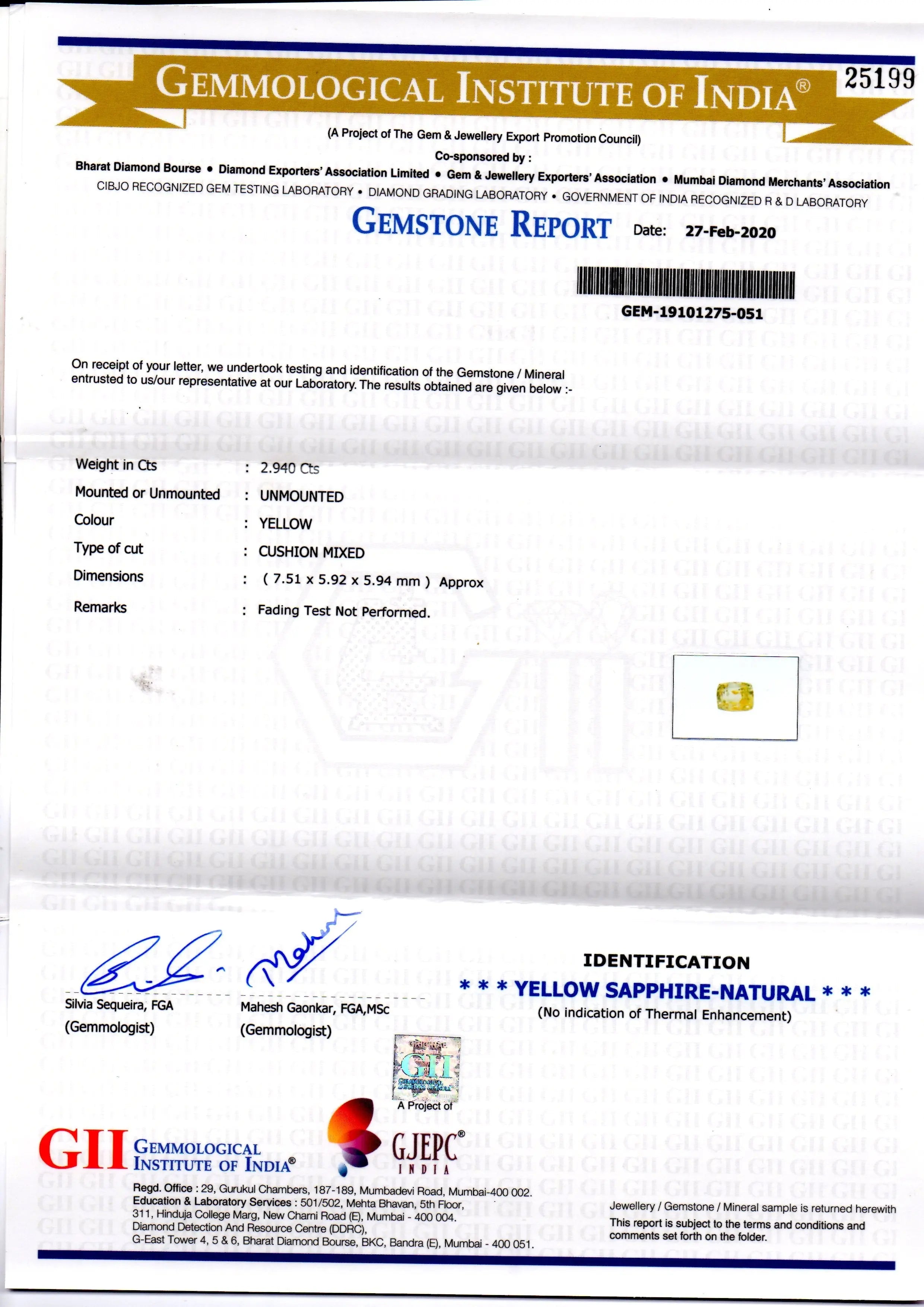 2.94 Ct GII Certified Unheated Untreated Natural Ceylon Yellow Sapphire