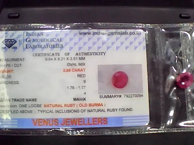 2.96 Ct Natural Old Burma Mines Ruby Gemstone Manik Stone - Venus Gems