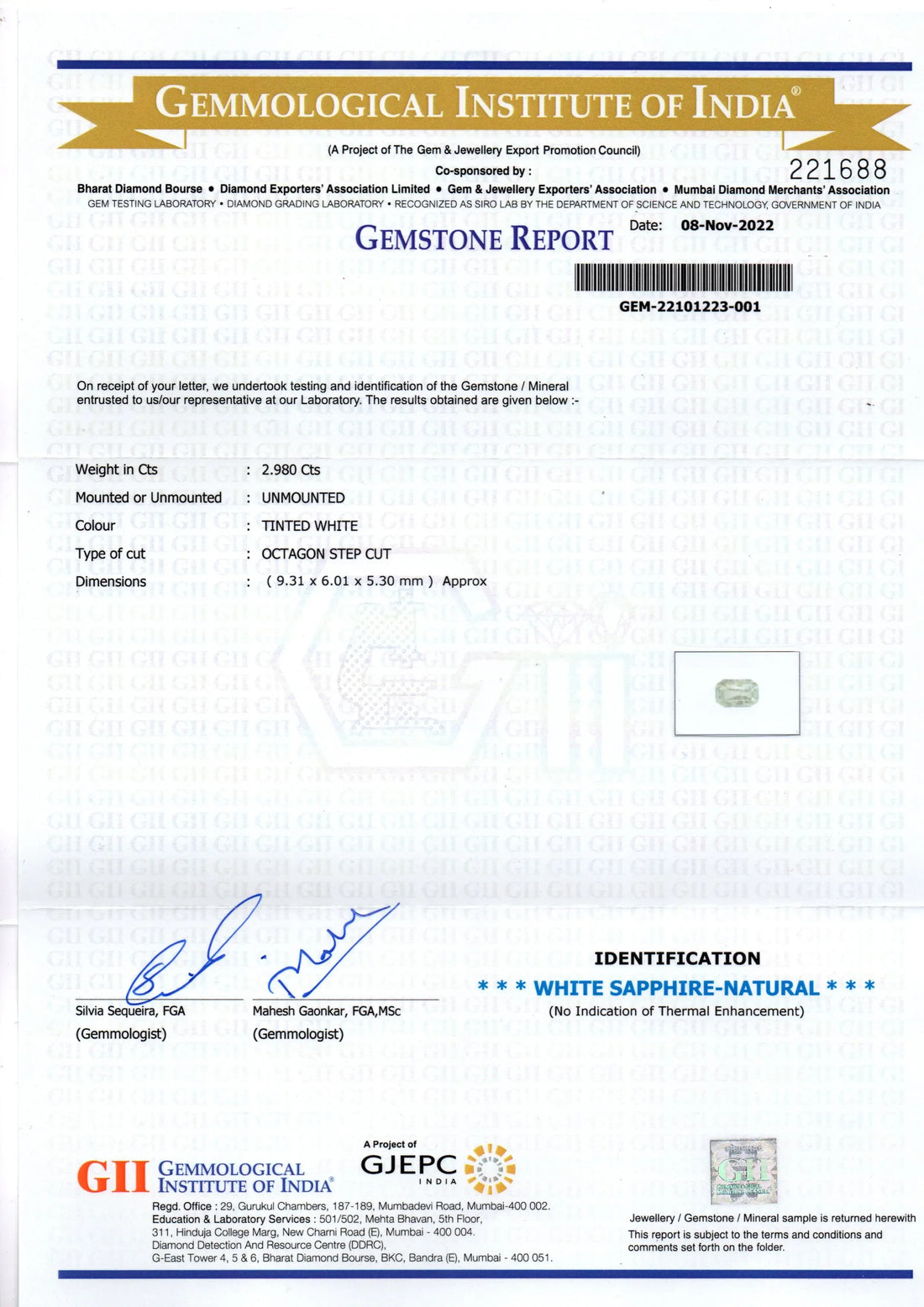 2.98 Ct GII Certified Unheated Untreated Natural Ceylon White Sapphire - Venus Gems