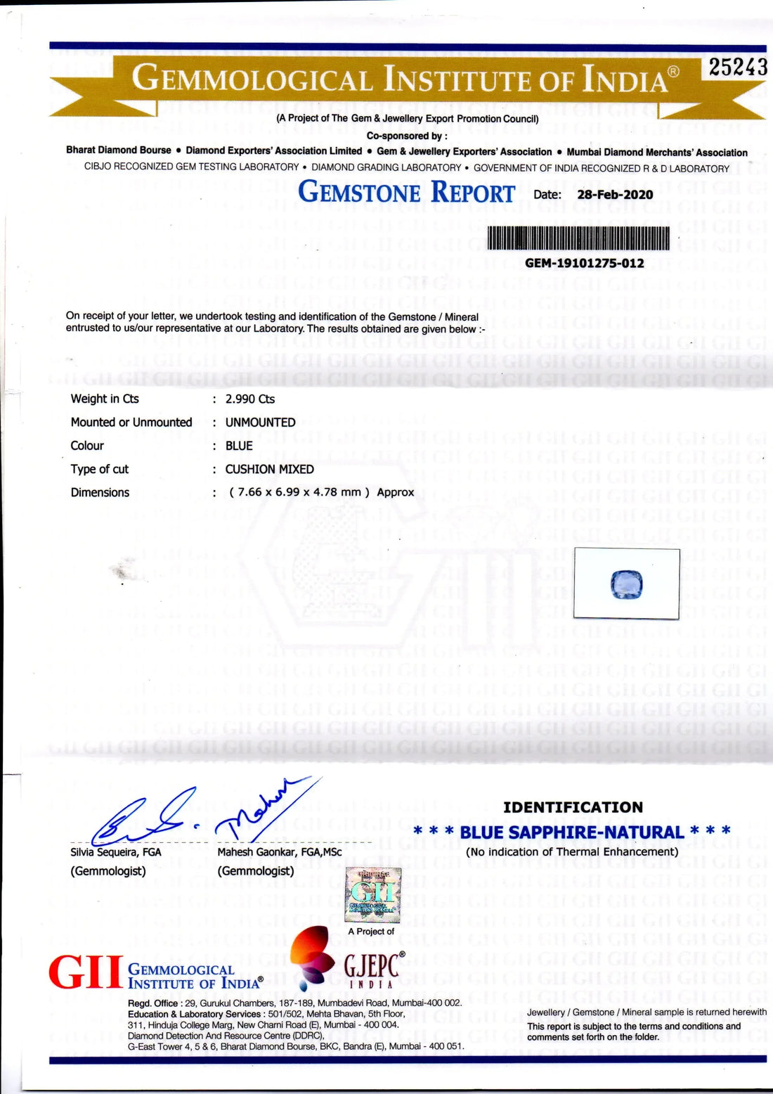 2.99 Ct GII Certified Unheated Untreated Natural Ceylon Blue Sapphire - Venus Gems