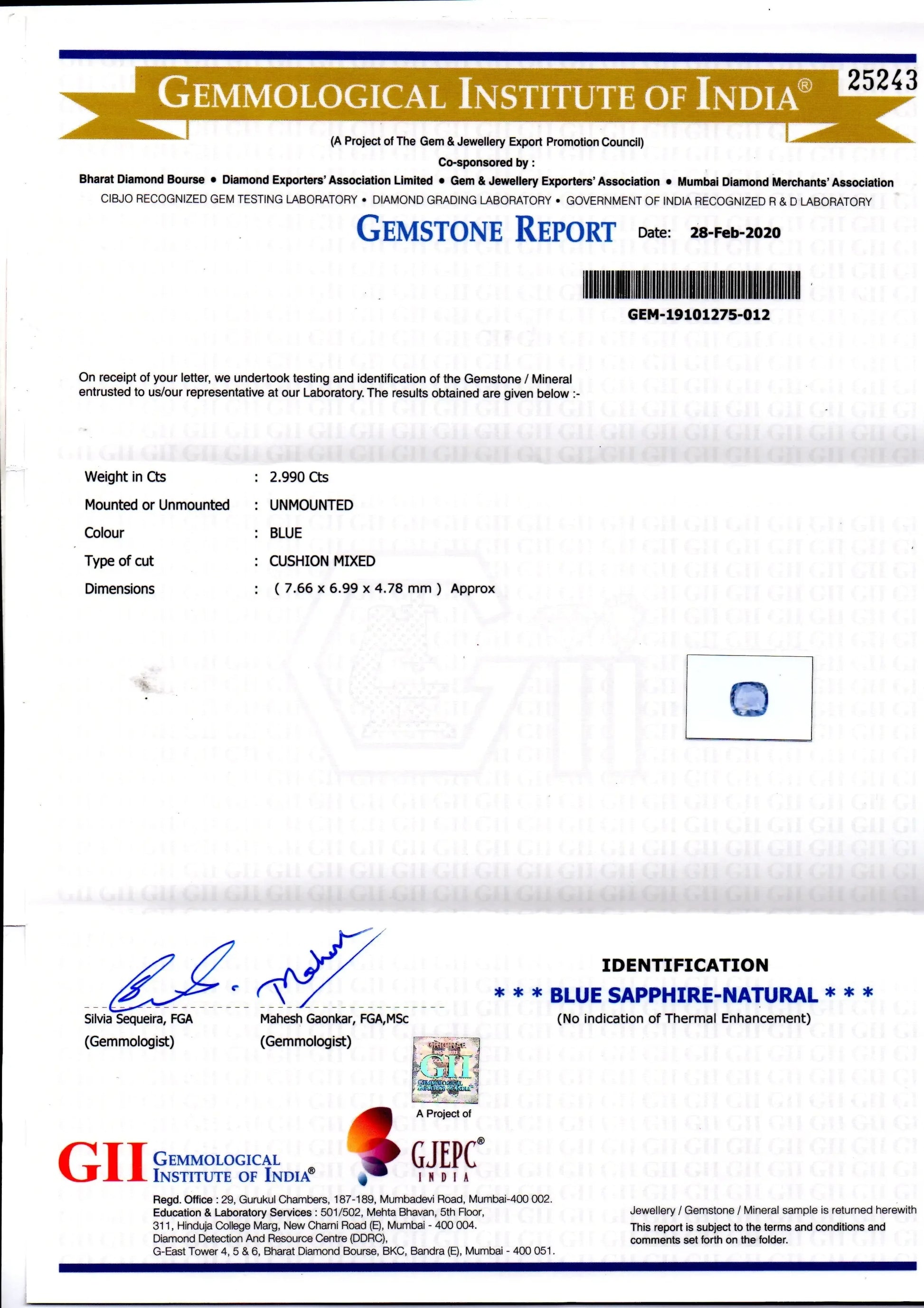 2.99 Ct GII Certified Unheated Untreated Natural Ceylon Blue Sapphire - Venus Gems