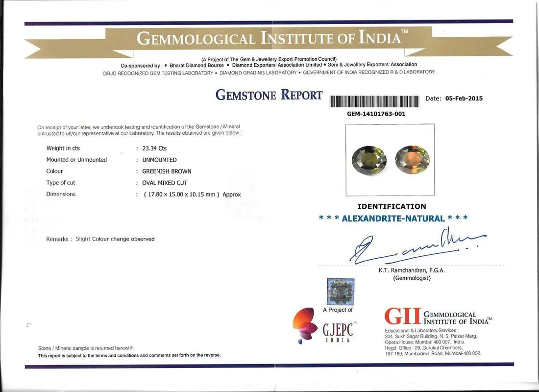 Huge 23.34 Ct Untreated Natural GRS Certified 80% Colour Changing Alexandrite