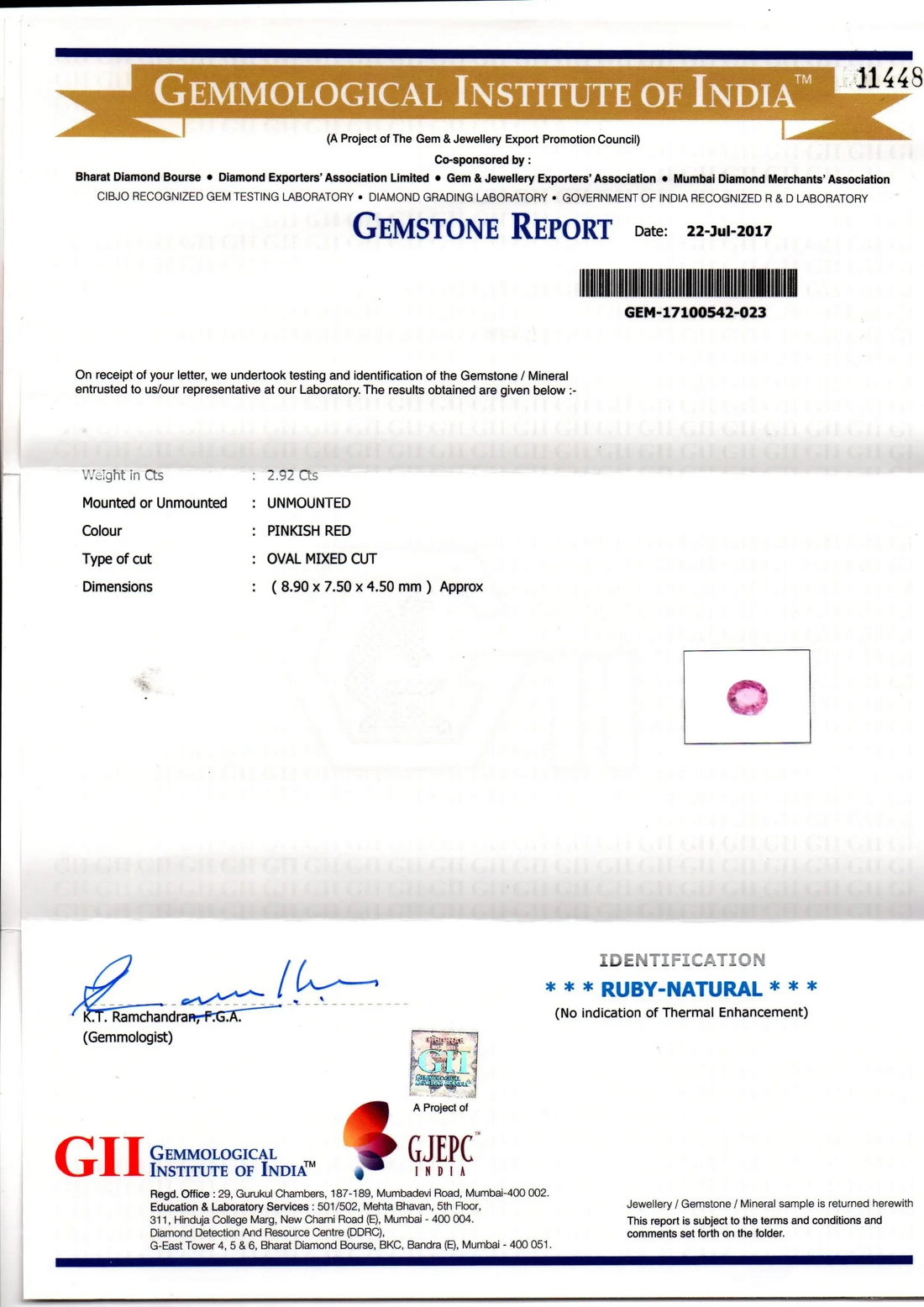 2.92 Ct GII Certified Unheated Untreated Natural Madagaskar Ruby AAAA - Venus Gems