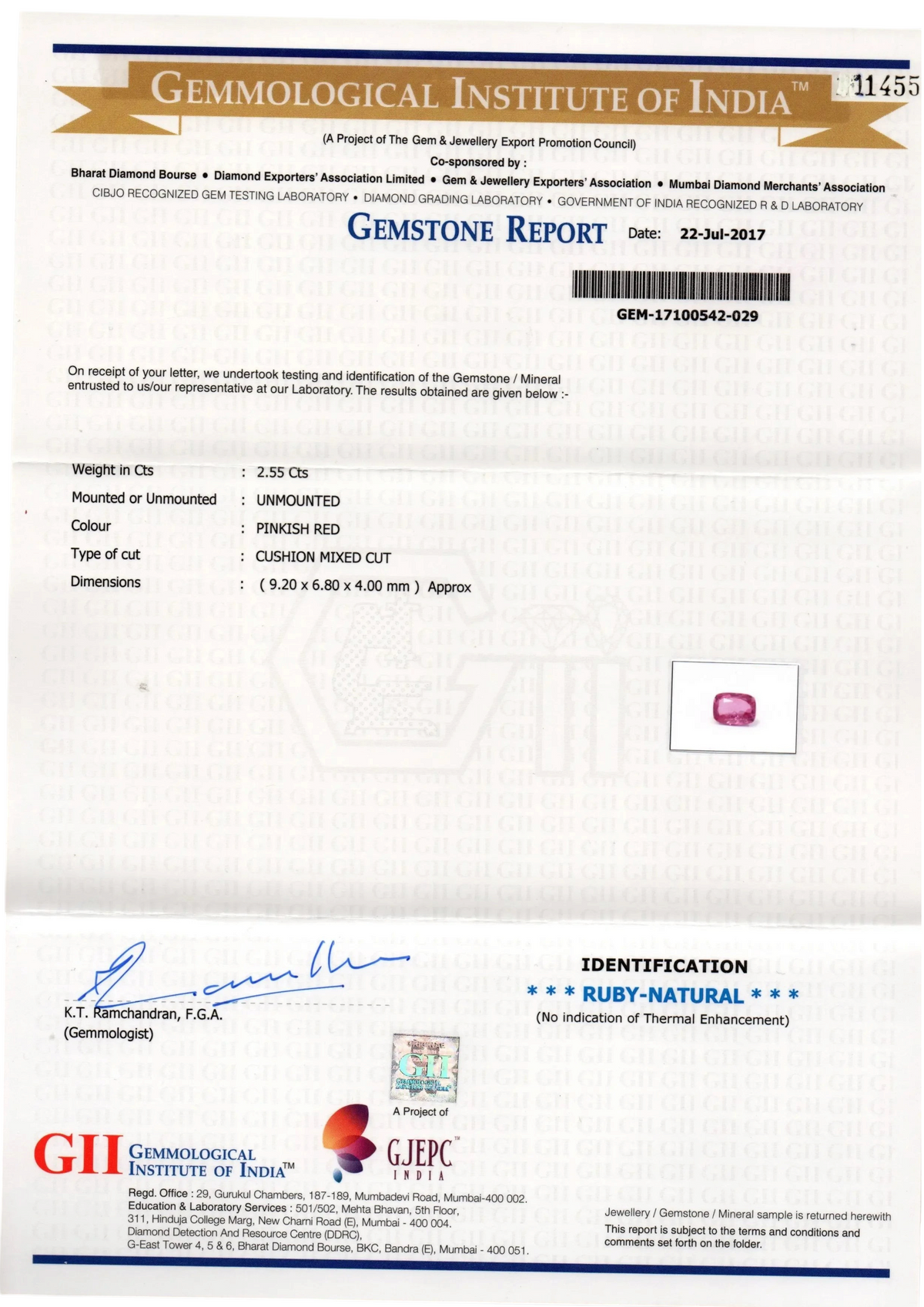 2.55 Ct GII Certified Unheated Untreted Natural Madagaskar Ruby AAA - Venus Gems