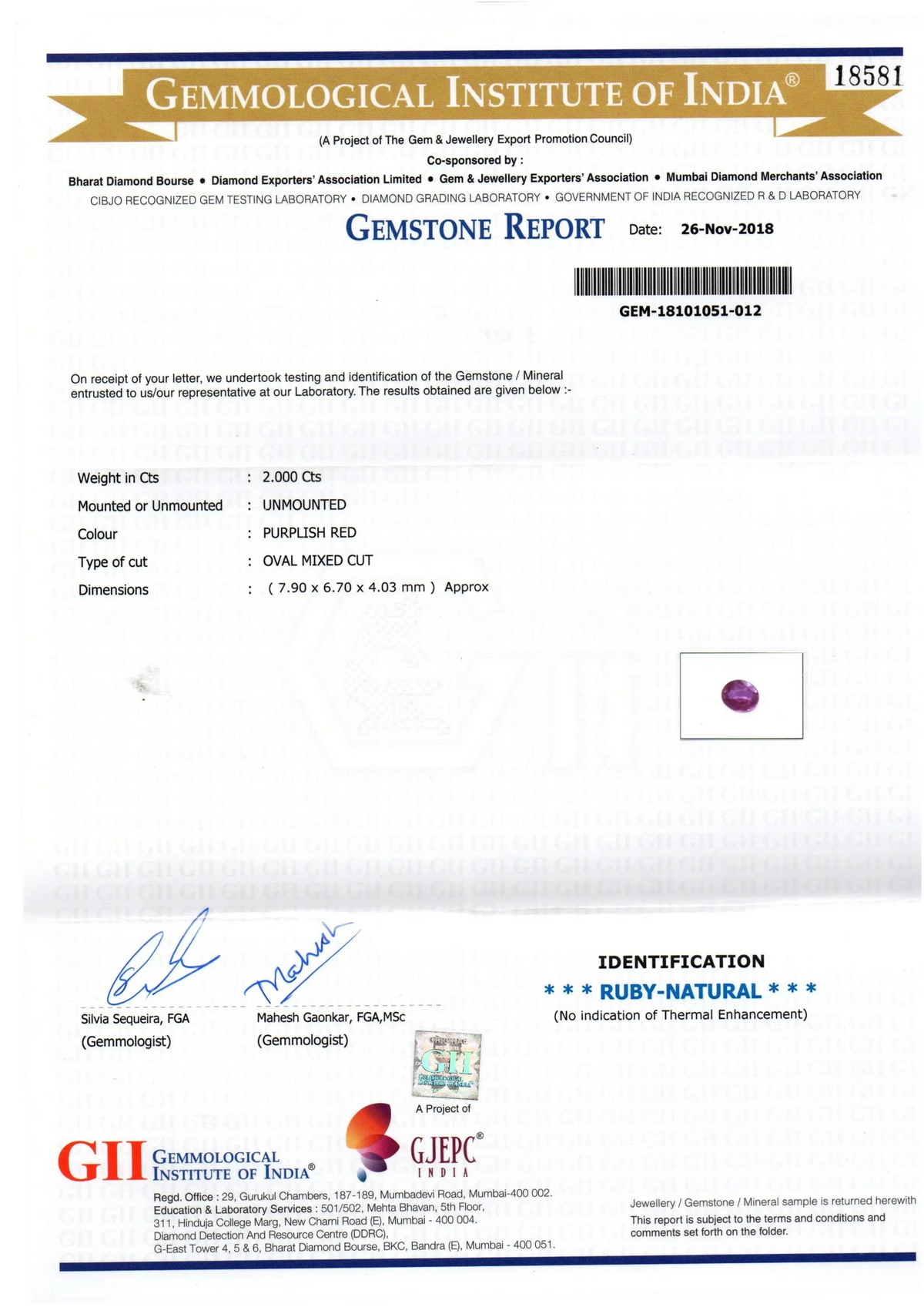 2.00 Ct GII Certified Unheated Untreated Natural Madagaskar Ruby AAA - Venus Gems