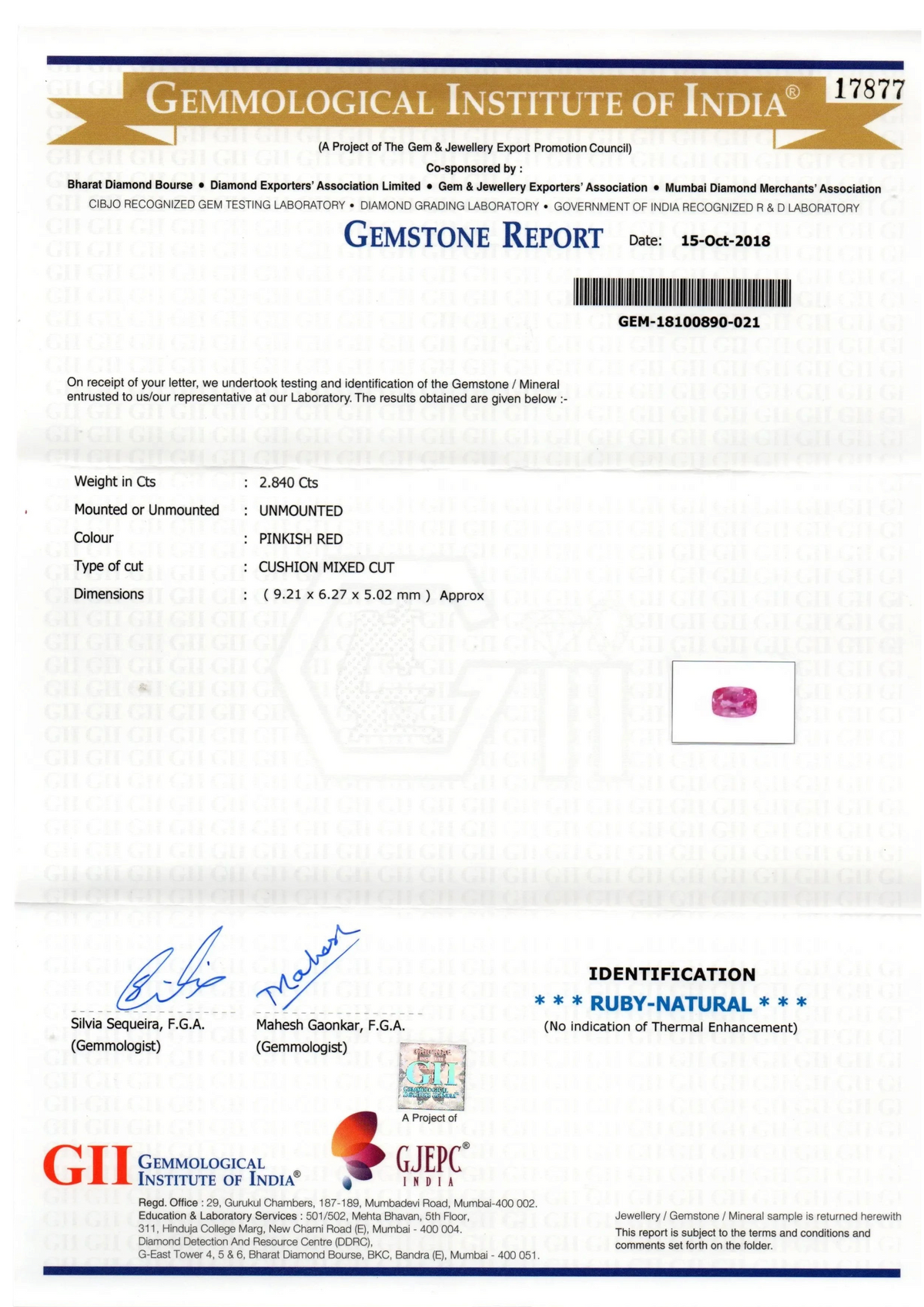 2.84 Ct GII Certified Unheated Untreted Natural Madagaskar Ruby AAA - Venus Gems