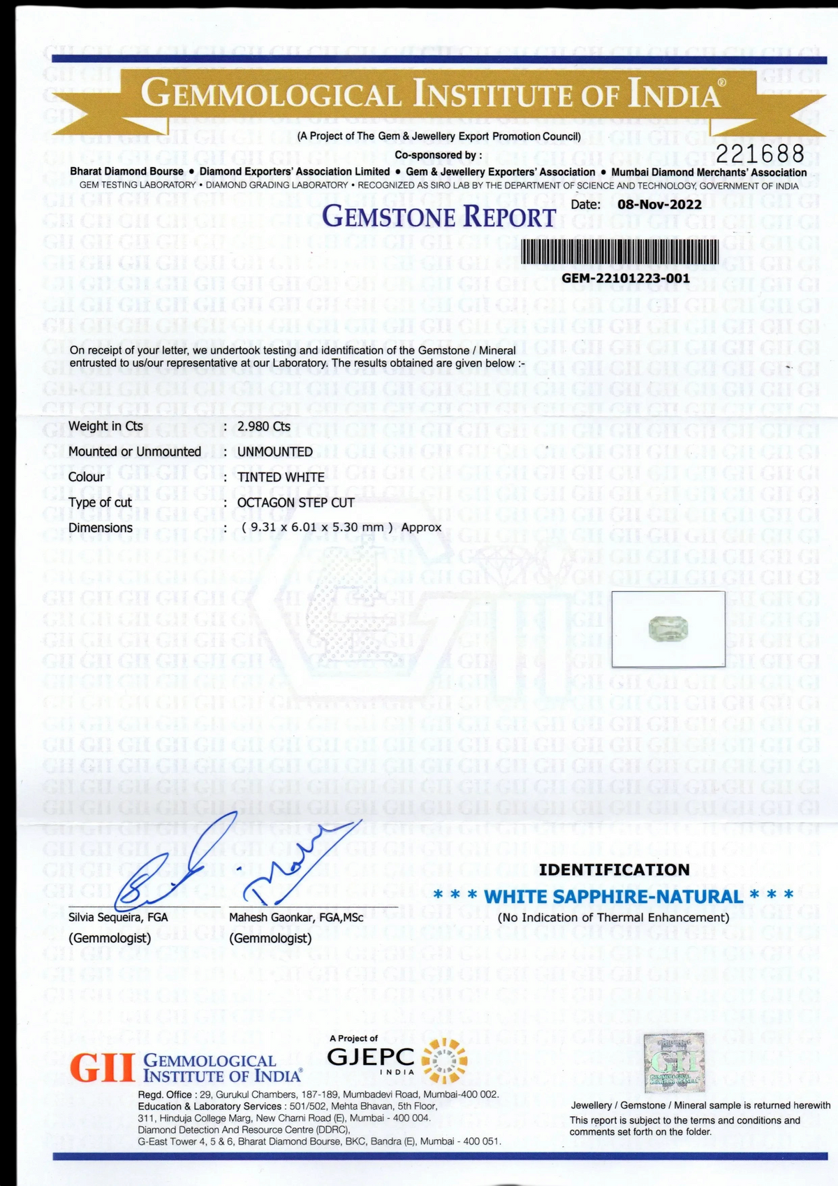2.98 Ct GII Certified Unheated Untreated Natural Ceylon White Sapphire - Venus Gems