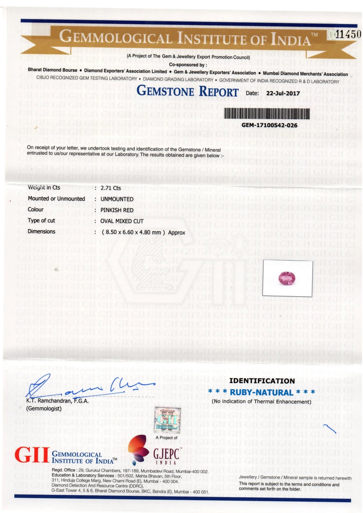 2.71 Ct GII Certified Unheated Untreted Natural Madagaskar Ruby AAA - Venus Gems