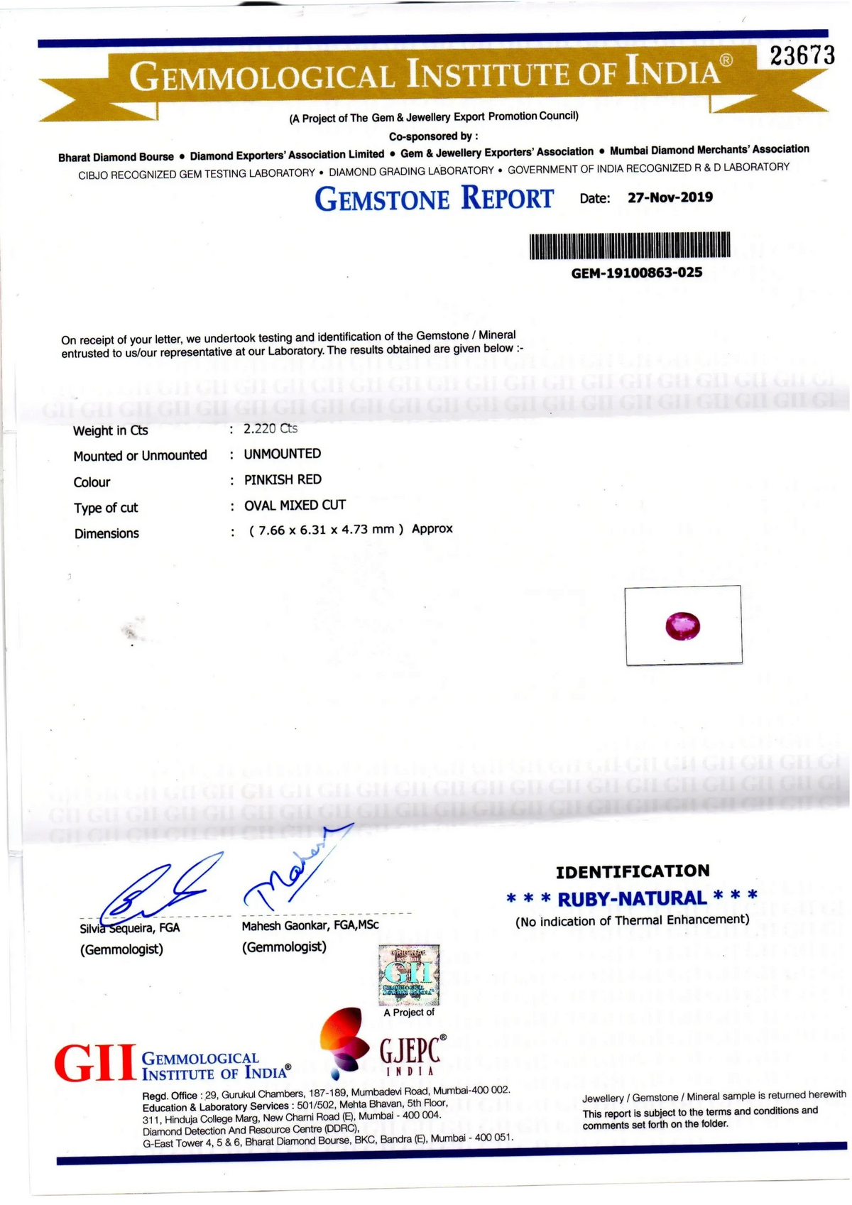 2.22 Ct GII Certified Unheated Untreated Natural Madagaskar Ruby - Venus Gems