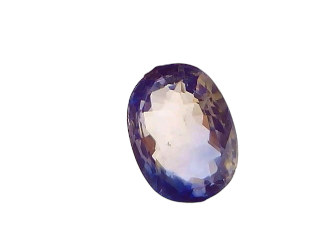 2.17 carat certified yellow blue Pitambari sapphire held by tweezers, showcasing its oval cut and vibrant colors.