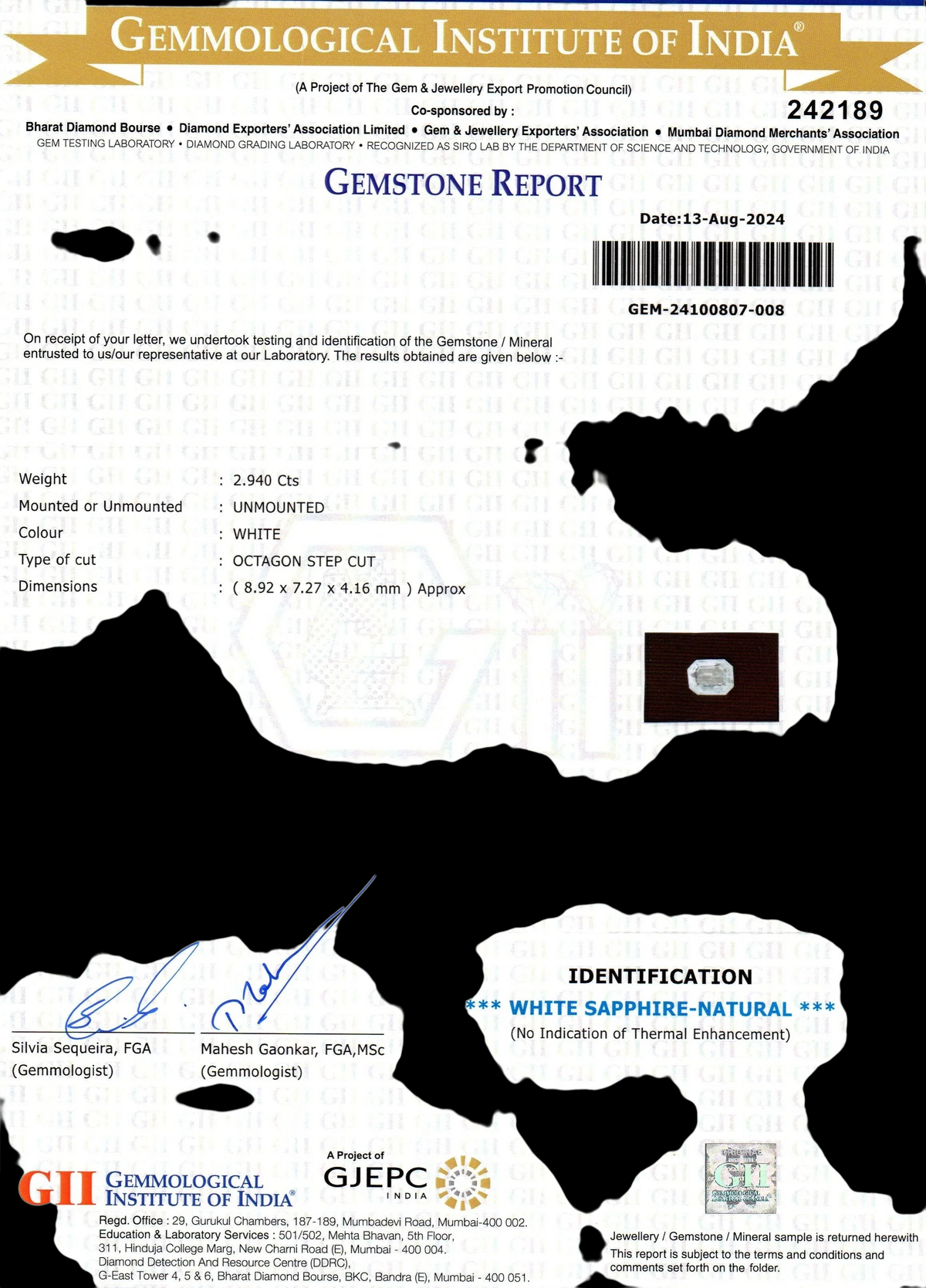 2.94 Ct GII Certified Unheated Untreated Natural Ceylon White Sapphire AAA - Venus Gems