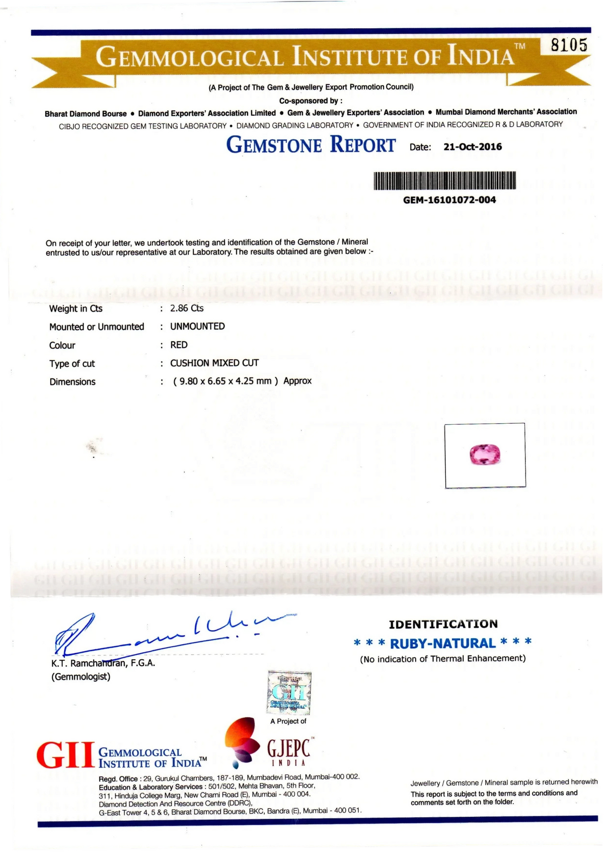 2.86 Ct GII Certified Unheated Untreated Natural Madagaskar Ruby AAAA - Venus Gems