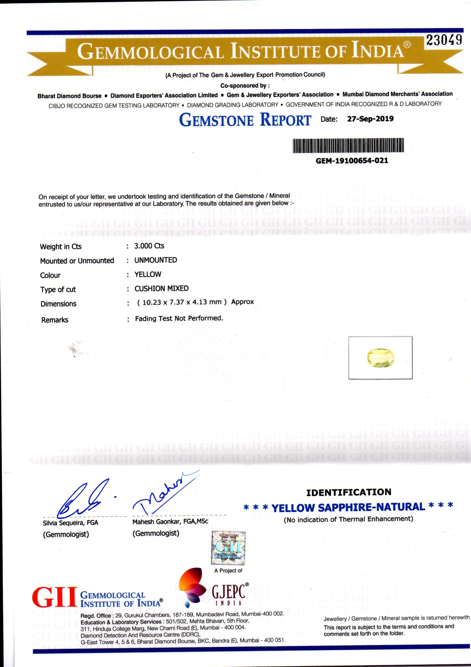 3.00 Ct GII Certified Unheated Untreated Natural Ceylon Yellow Sapphire