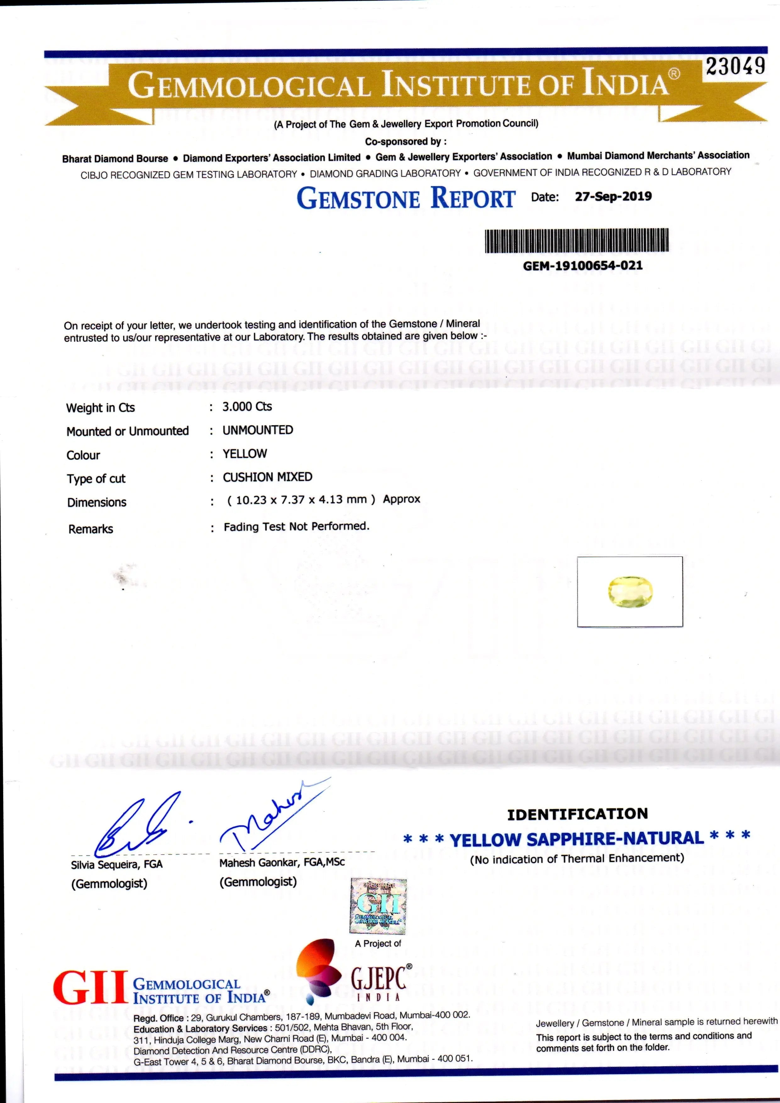 3.00 Ct GII Certified Unheated Untreated Natural Ceylon Yellow Sapphire