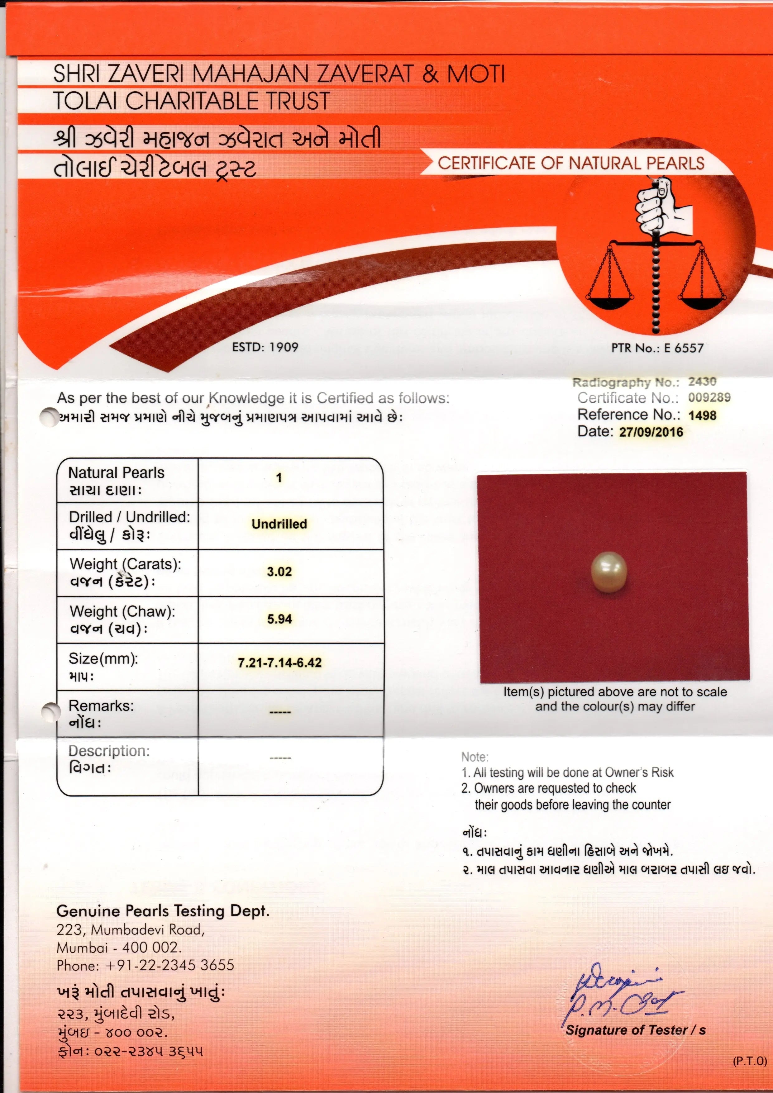 3.02 Ct 5.94 Chaw Natural Basra Pearl Real Basra Moti Certified