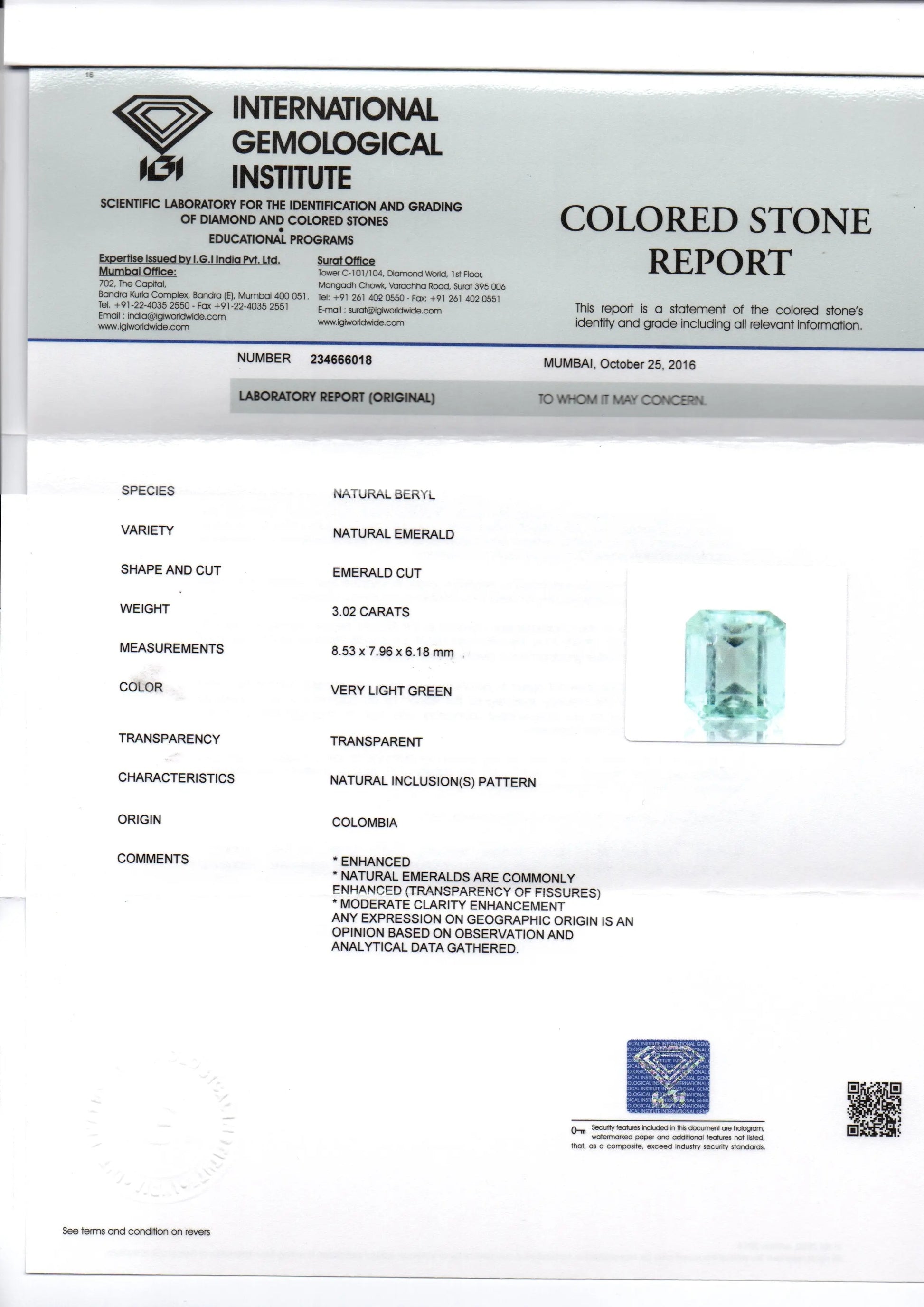 3.02 Ct Unheated Natural Colombian Emerald Gemstone **RARE**