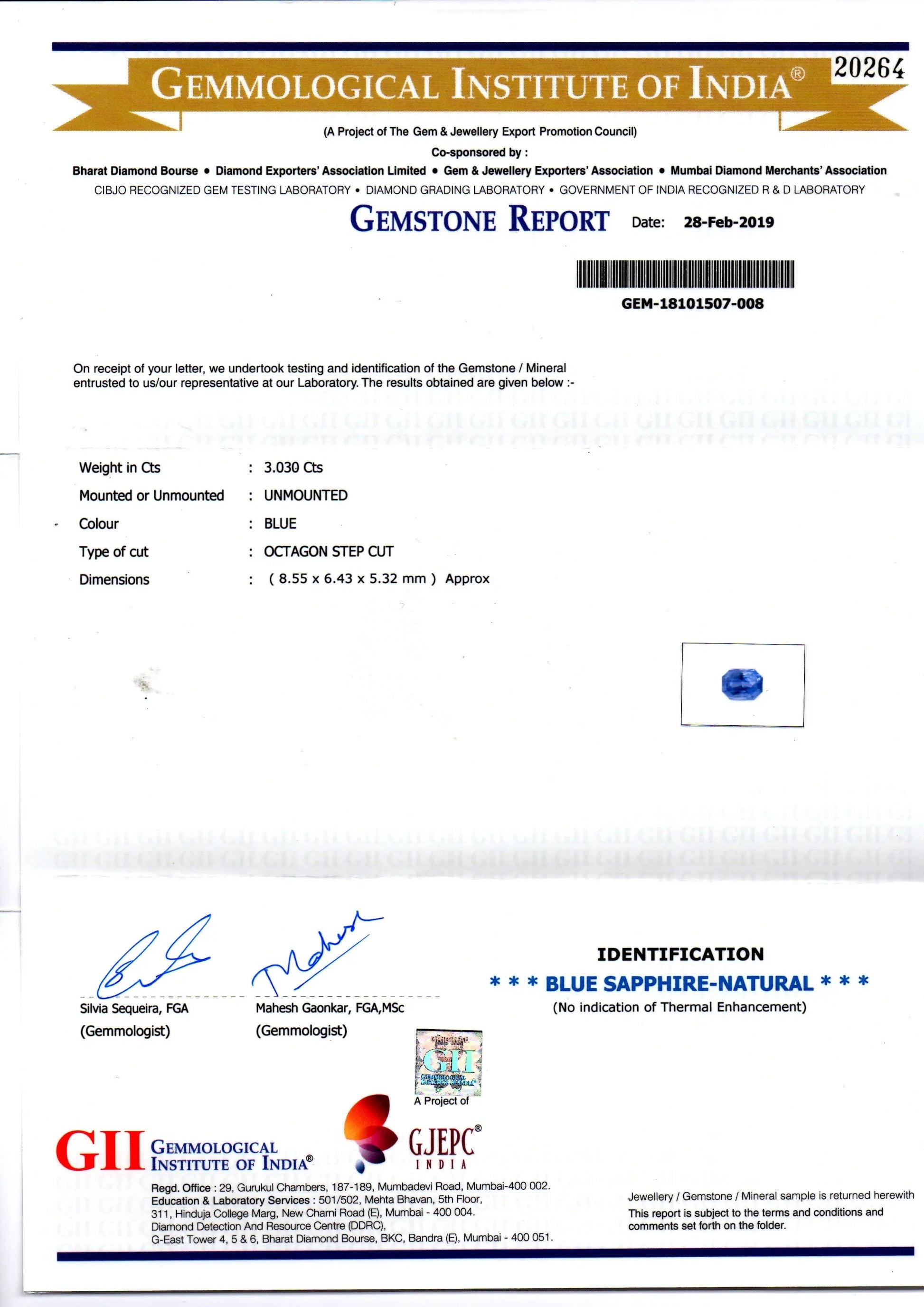 3.03 Ct GII Certified Unheated Untreated Natural Ceylon Blue Sapphire AA