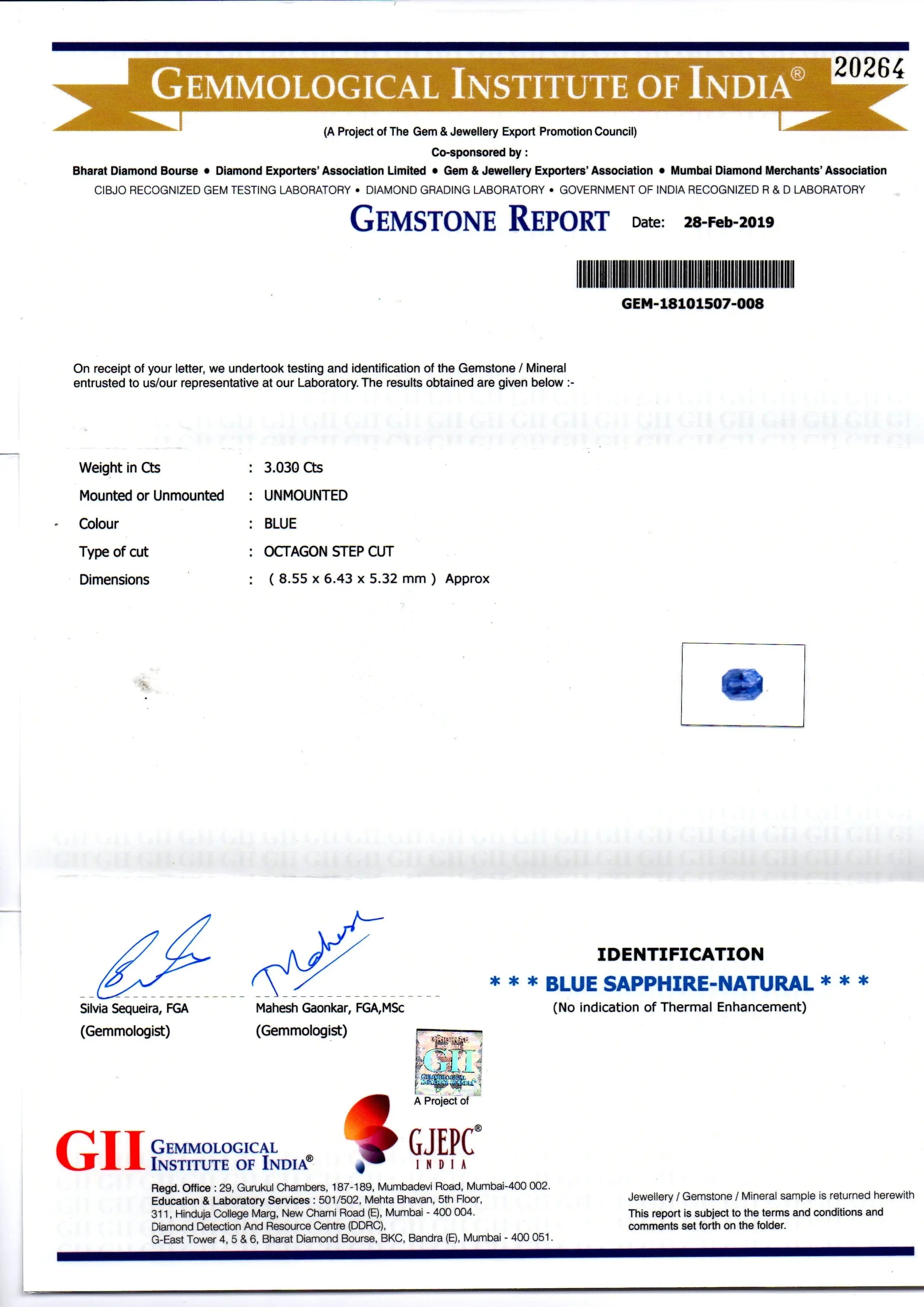 3.03 Ct GII Certified Unheated Untreated Natural Ceylon Blue Sapphire AA