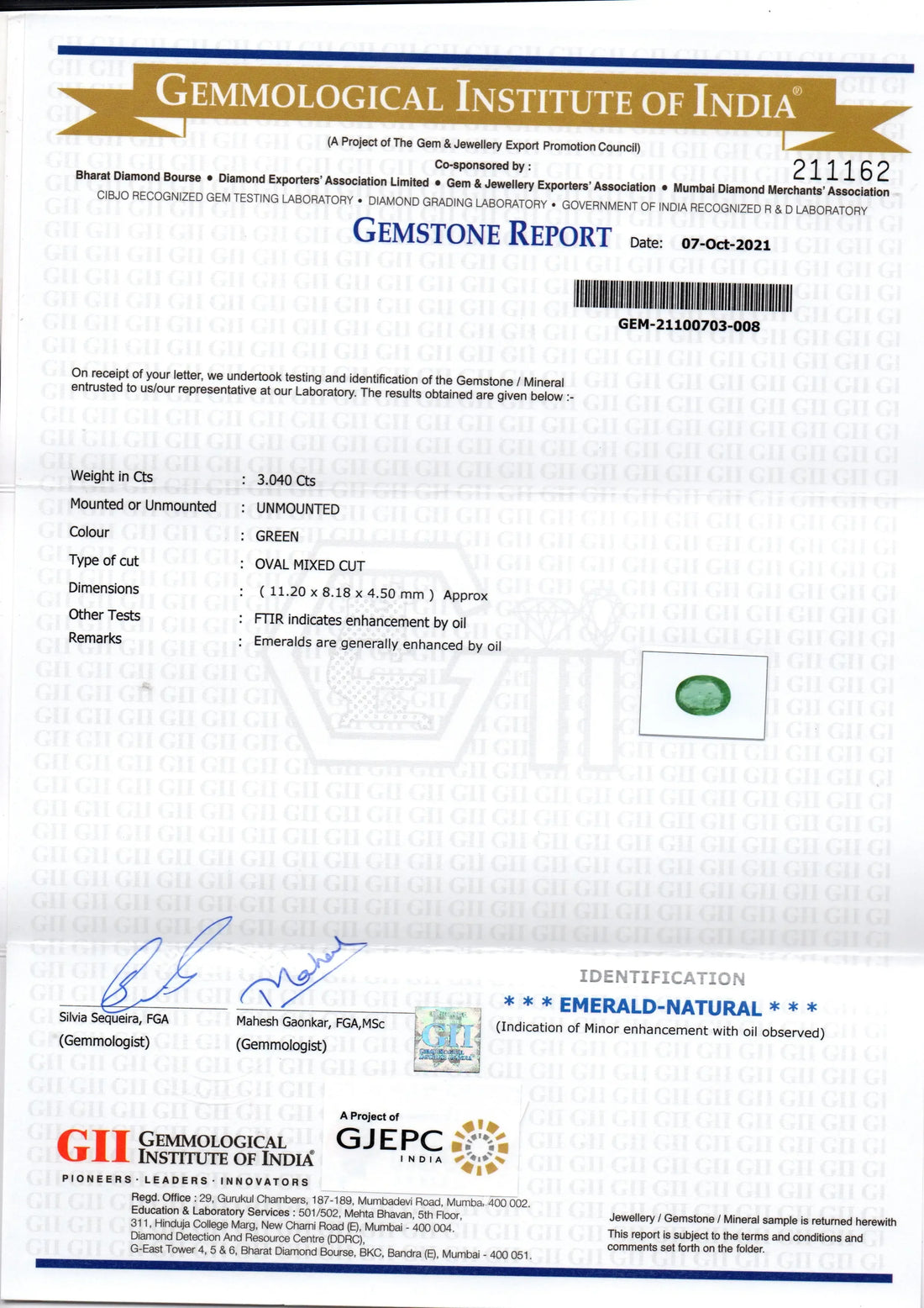 3.04 Ct GII Certified Untreated Natural Zambian Emerald Gemstones - Venus Gems