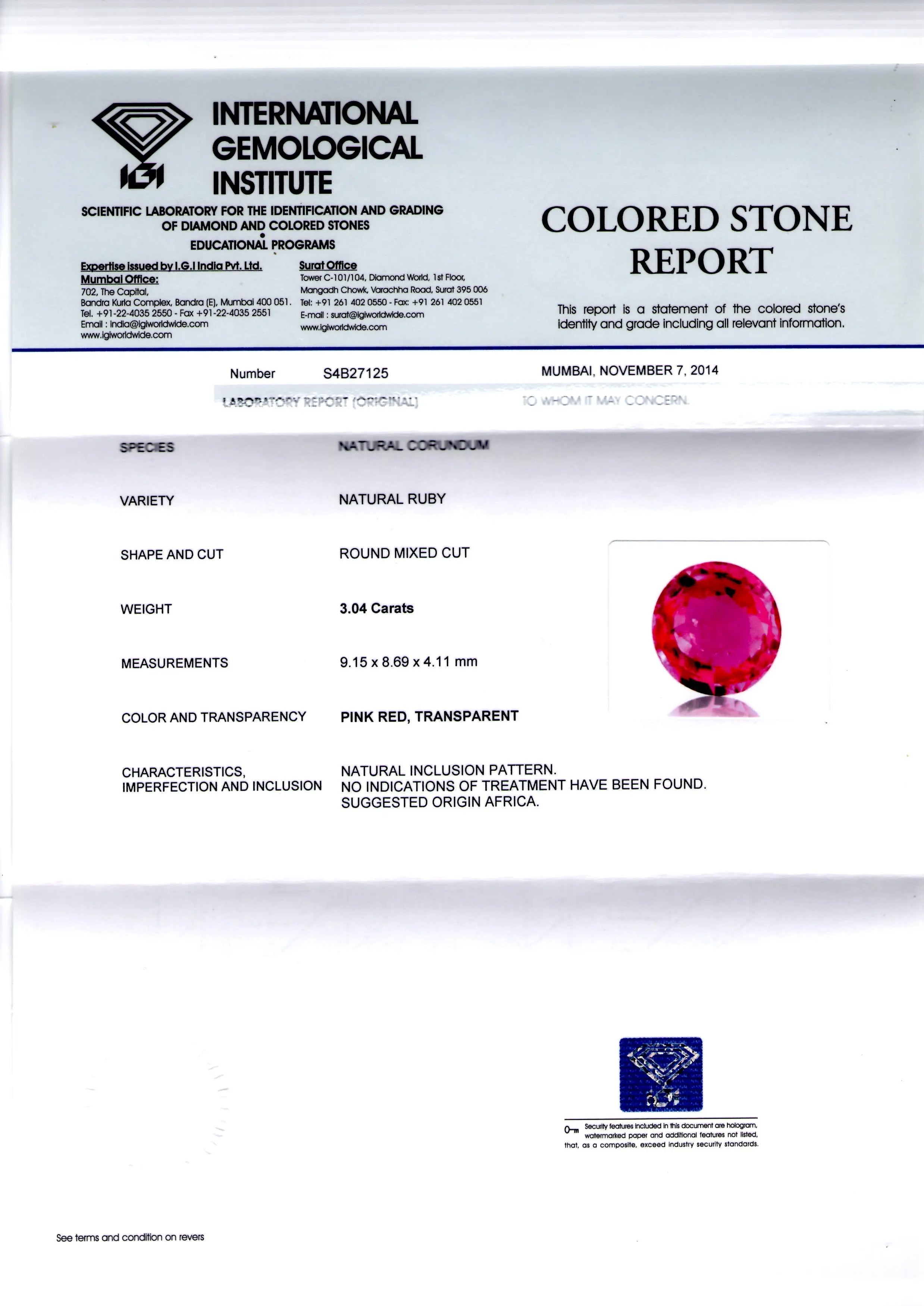 3.04 Ct Certified Unheated Untreated Natural Madagaskar Ruby