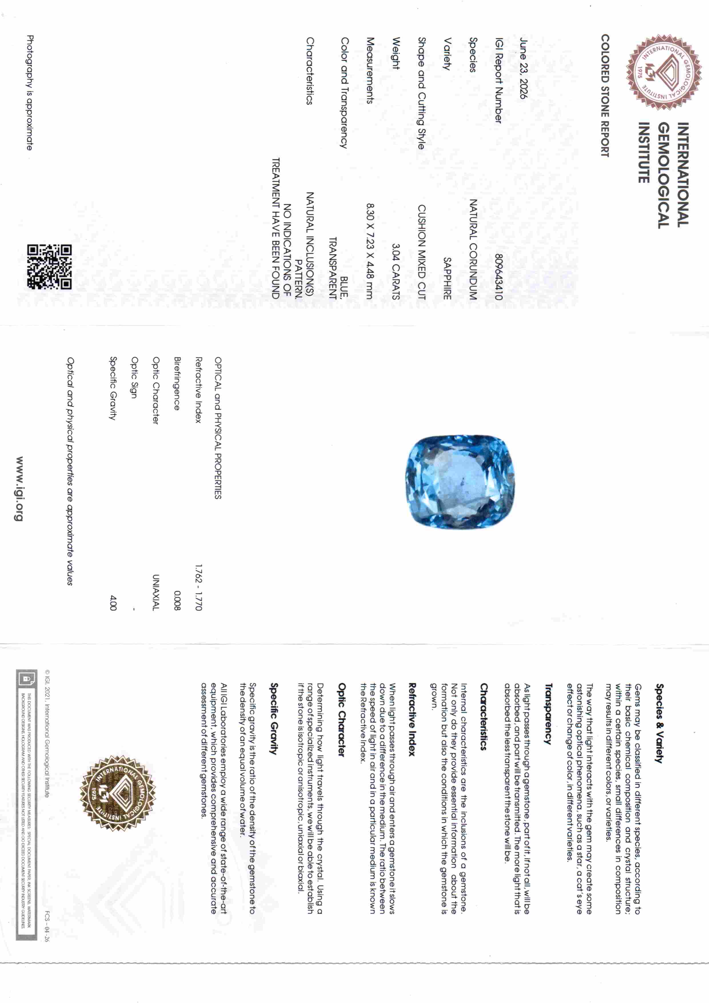 3.04 Carat IGI Certified Unheated Natural Ceylon Blue Sapphire Neelam – 3.34 Ratti