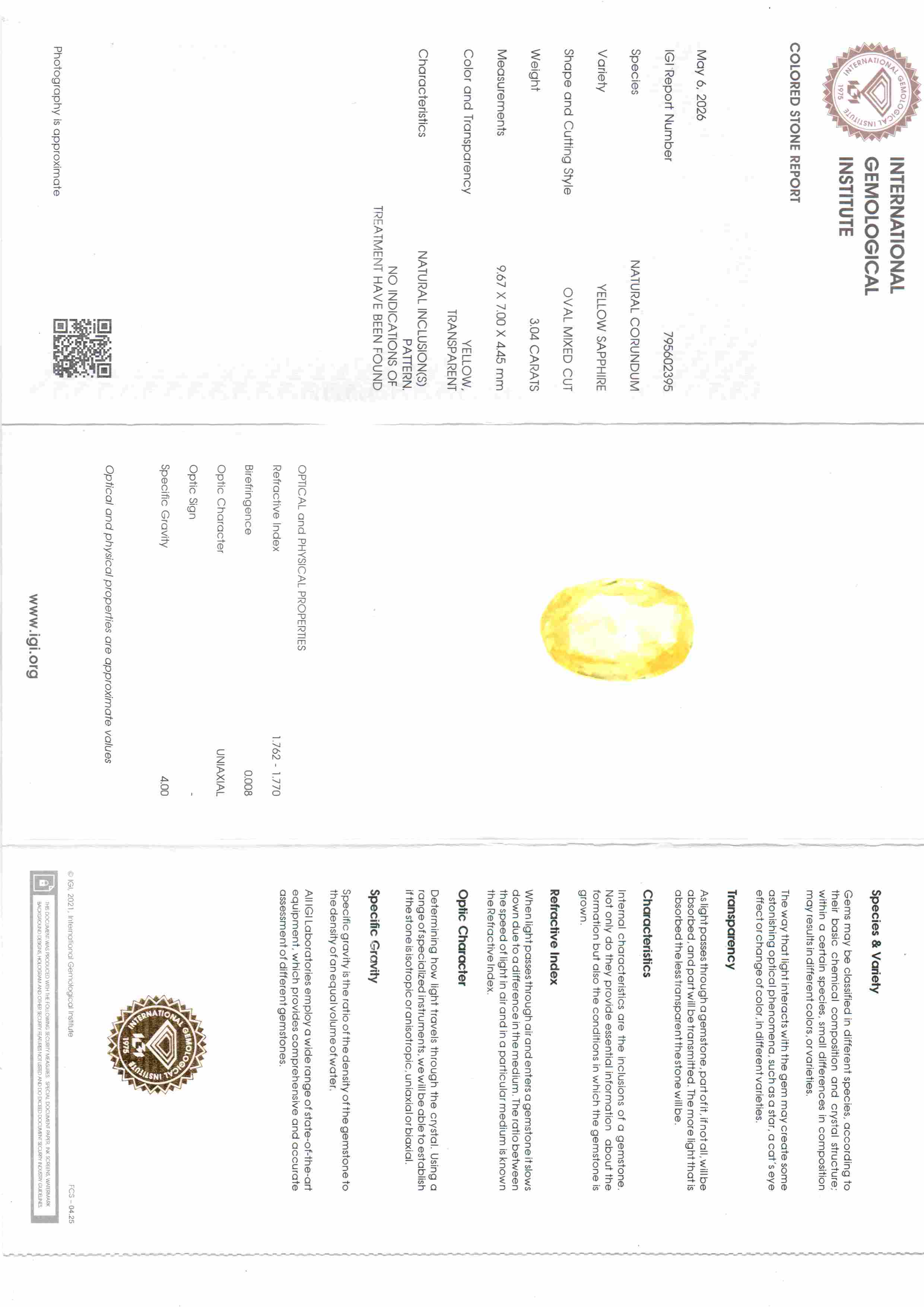3,53 Karat 3,92 Ratti Zertifizierter Ceylon Gelber Saphir Pukhraj Stein
