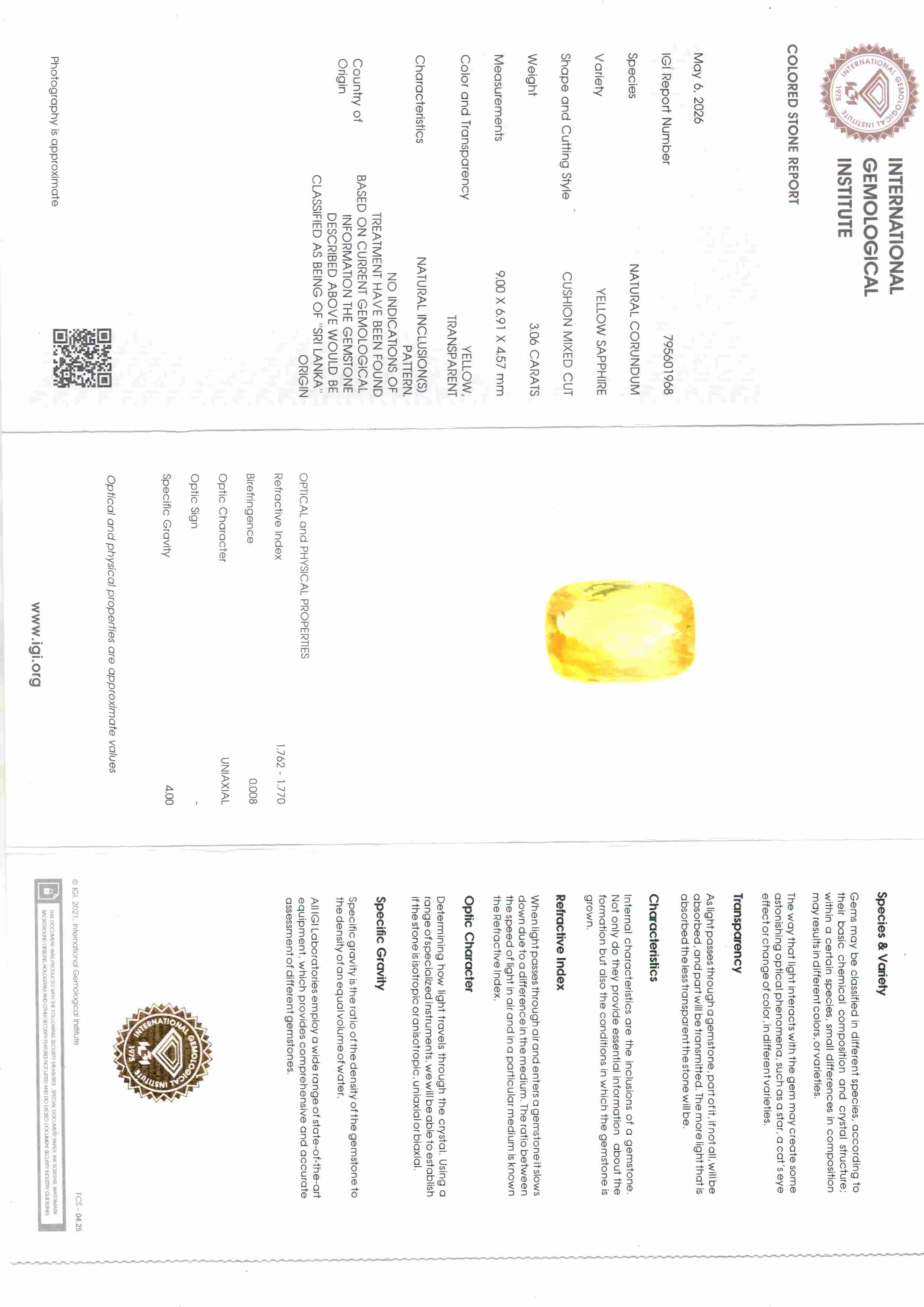 3,53 Karat 3,92 Ratti Zertifizierter Ceylon Gelber Saphir Pukhraj Stein