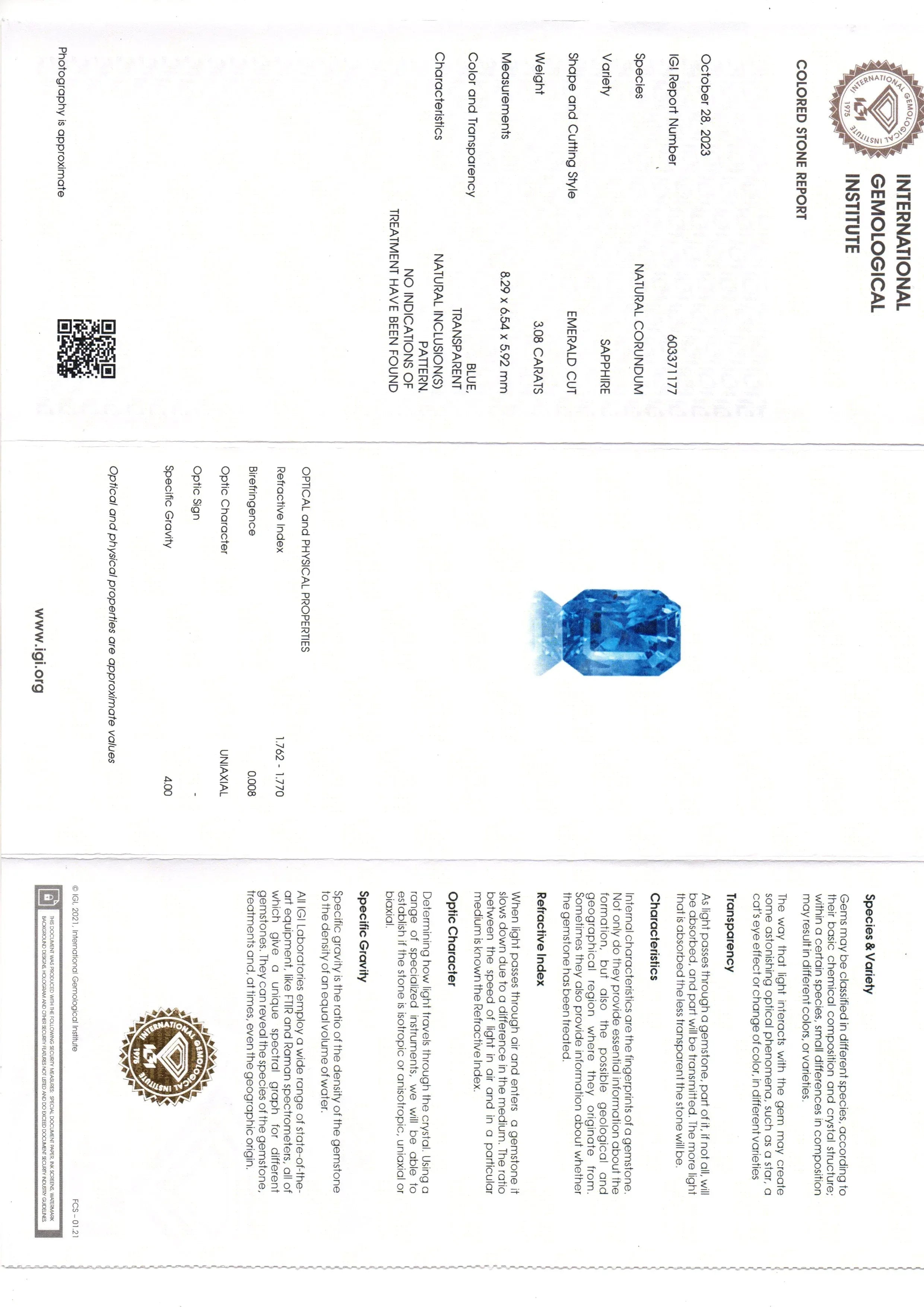 3.08 Ct IGI Certified Unheated Untreated Natural Ceylon Blue Sapphire AA - Venus Gems