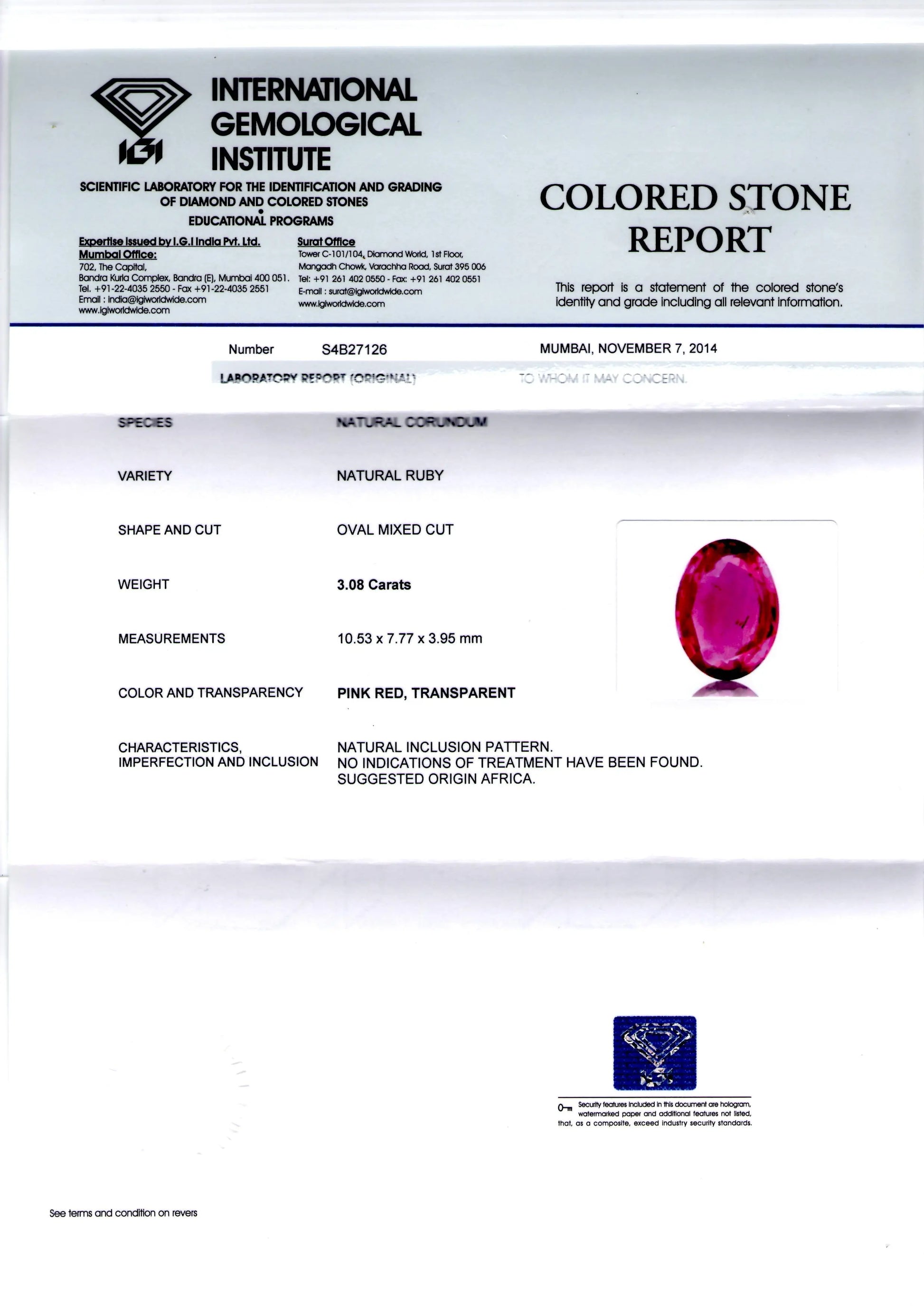 3.08 Ct Certified Unheated Untreated Natural Madagaskar Ruby