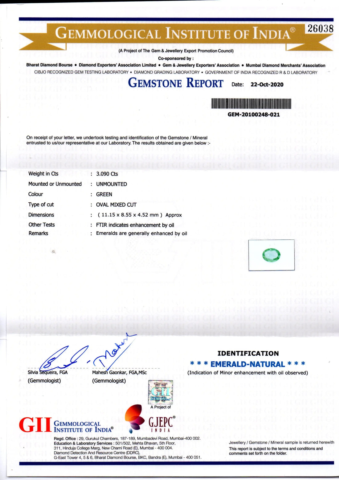3.09 Ct GII Certified Untreated Natural Zambian Emerald Gems AAAA