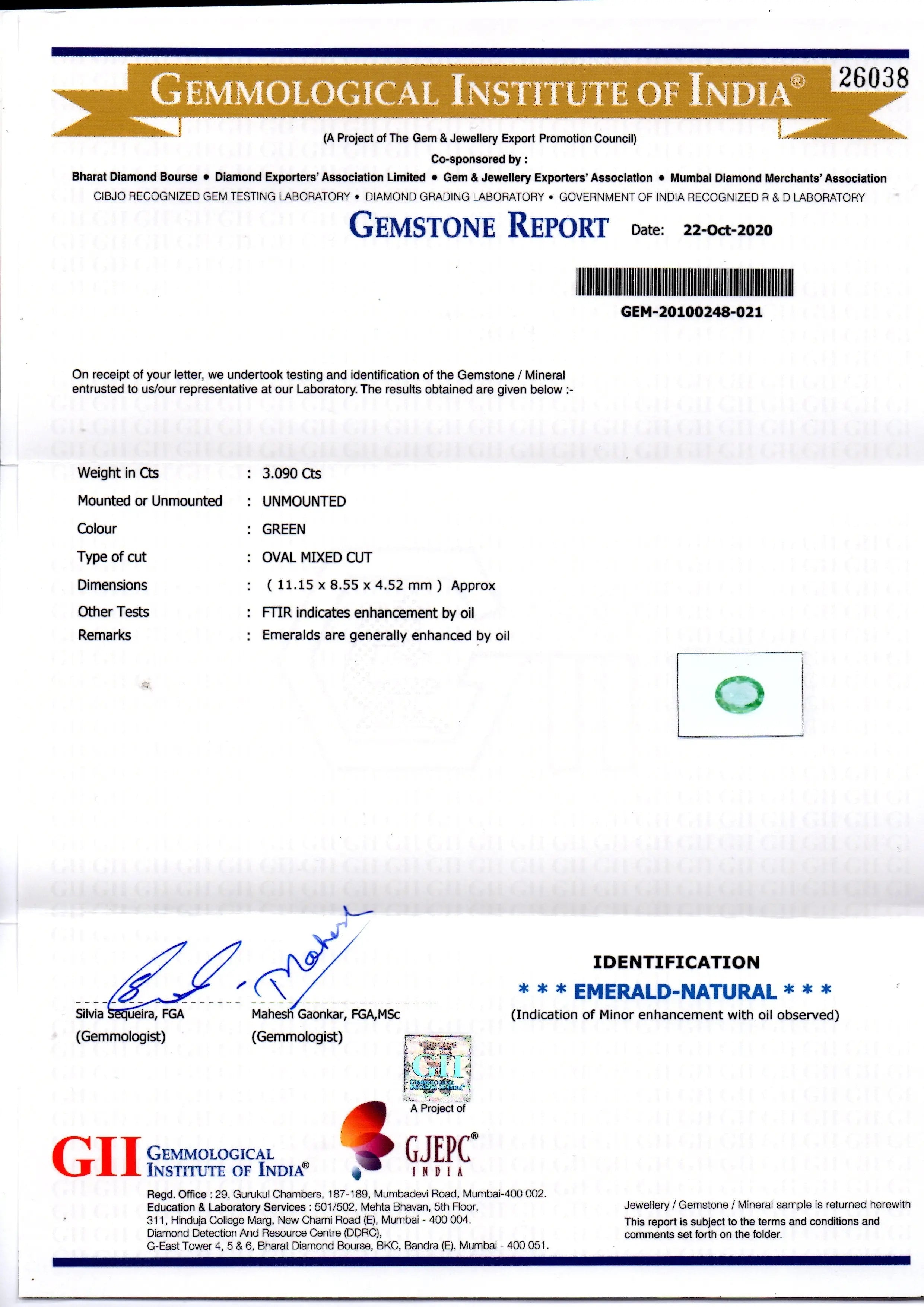 3.09 Ct GII Certified Untreated Natural Zambian Emerald Gems AAAA