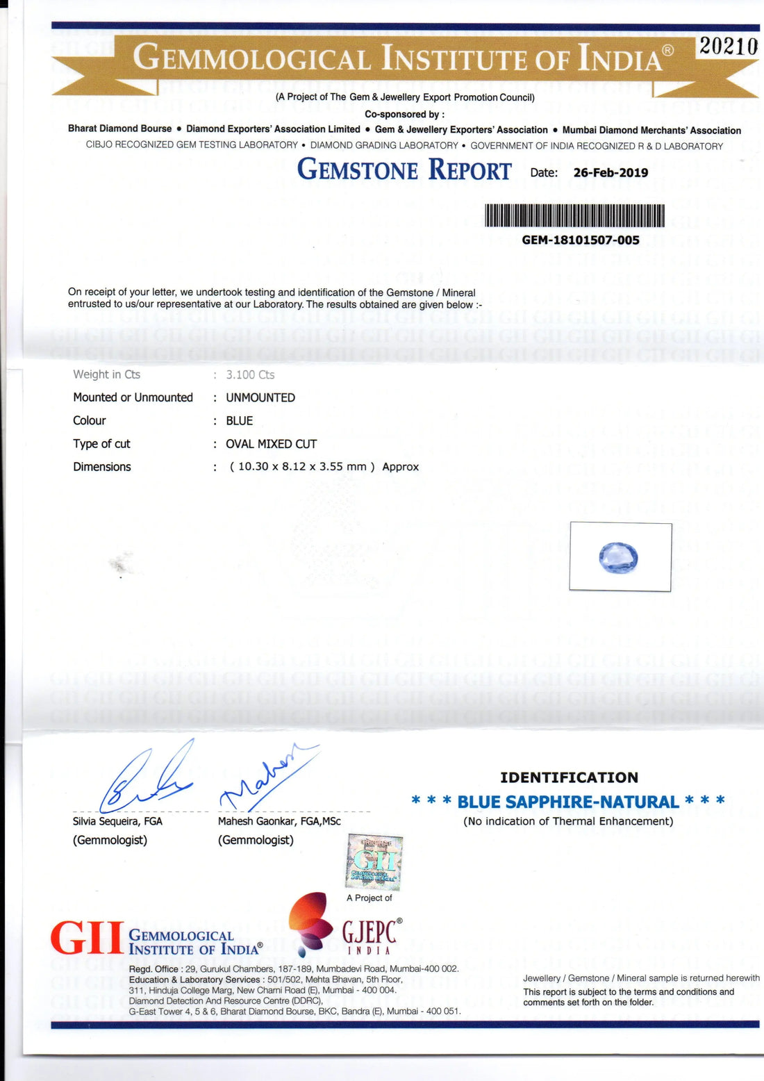 3.10 Ct GII Certified Unheated Untreated Natural Ceylon Blue Sapphire