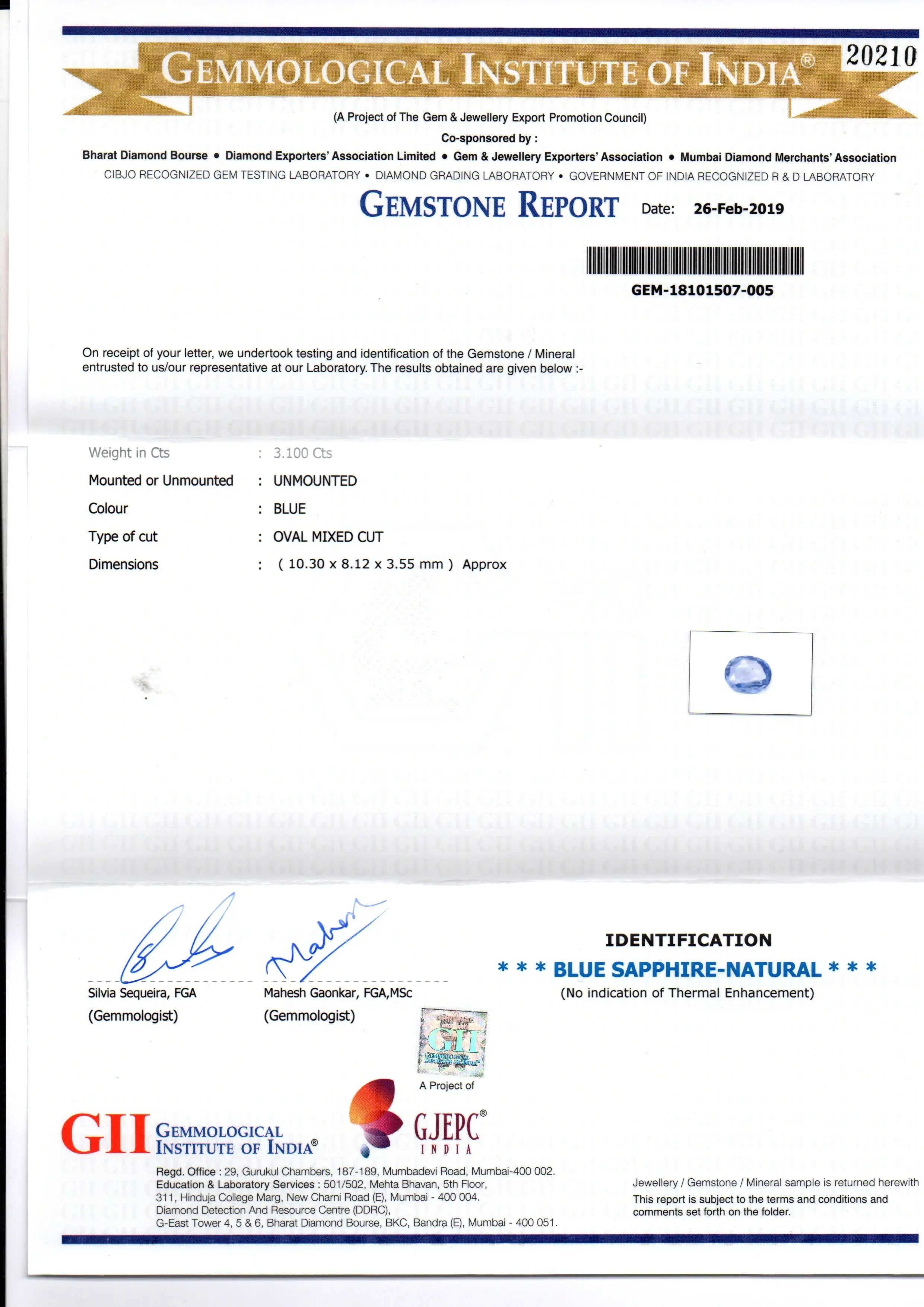 3.10 Ct GII Certified Unheated Untreated Natural Ceylon Blue Sapphire