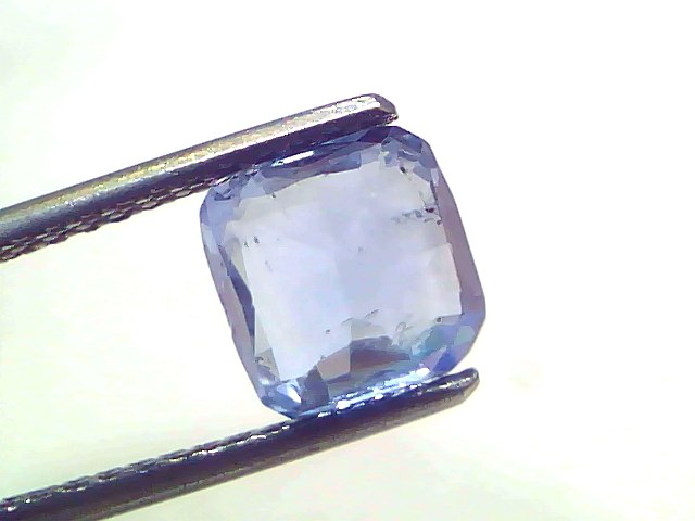 3.10 Ct Certified Unheated Untreated Natural Ceylon Blue Sapphire, displayed in tweezers, showcasing its clarity and color.