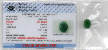 3.11 Ct Certified Untreated Natural Zambian Emerald Panna Gemstone