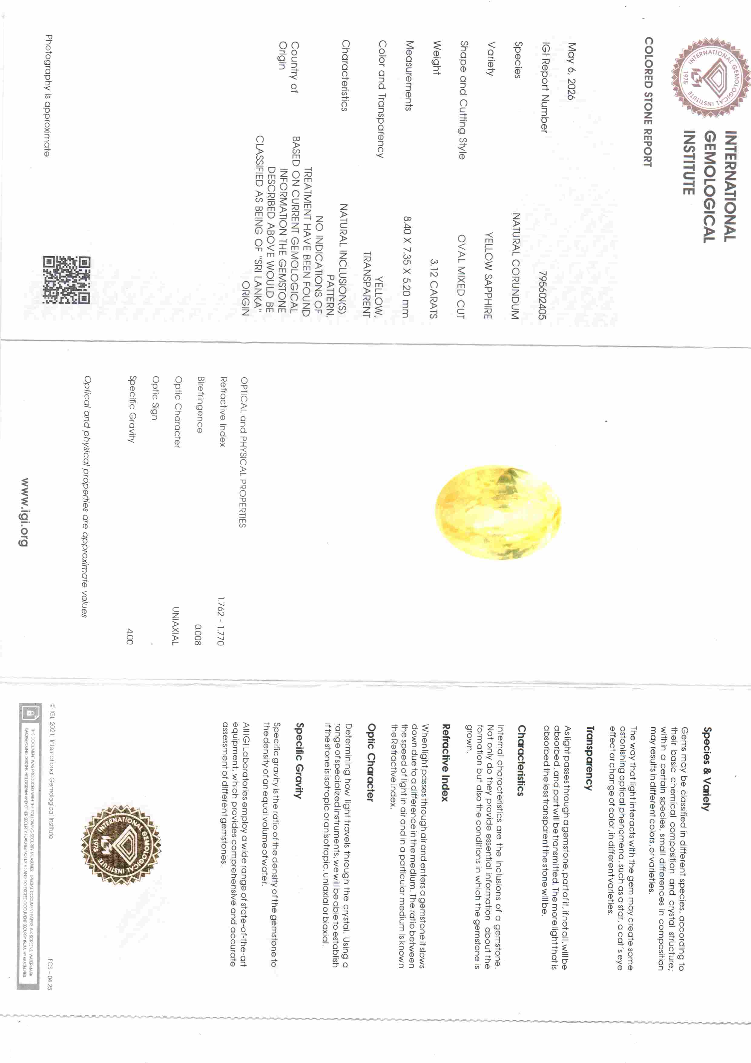 3,53 Karat 3,92 Ratti Zertifizierter Ceylon Gelber Saphir Pukhraj Stein