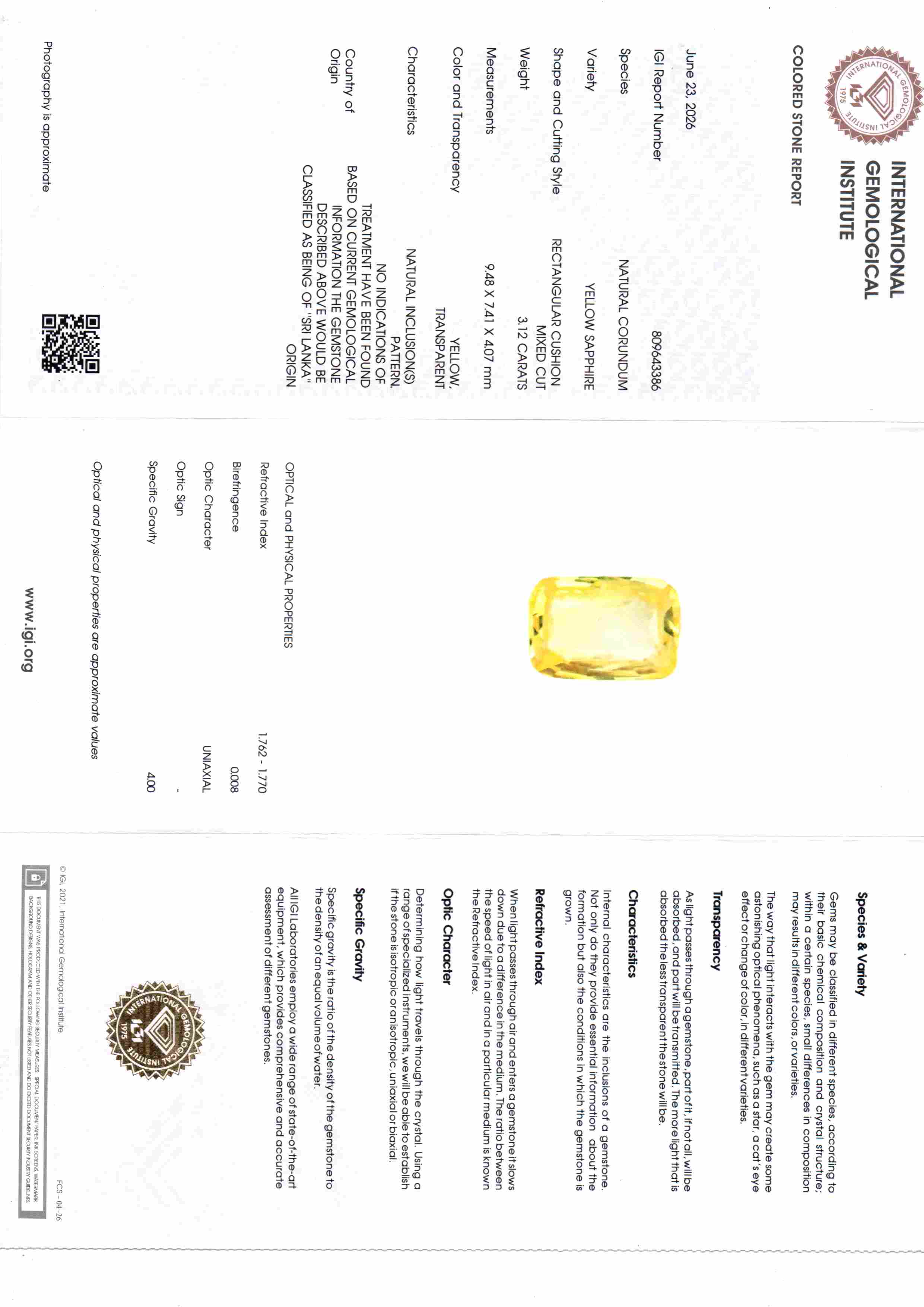 3,53 Karat 3,92 Ratti Zertifizierter Ceylon Gelber Saphir Pukhraj Stein
