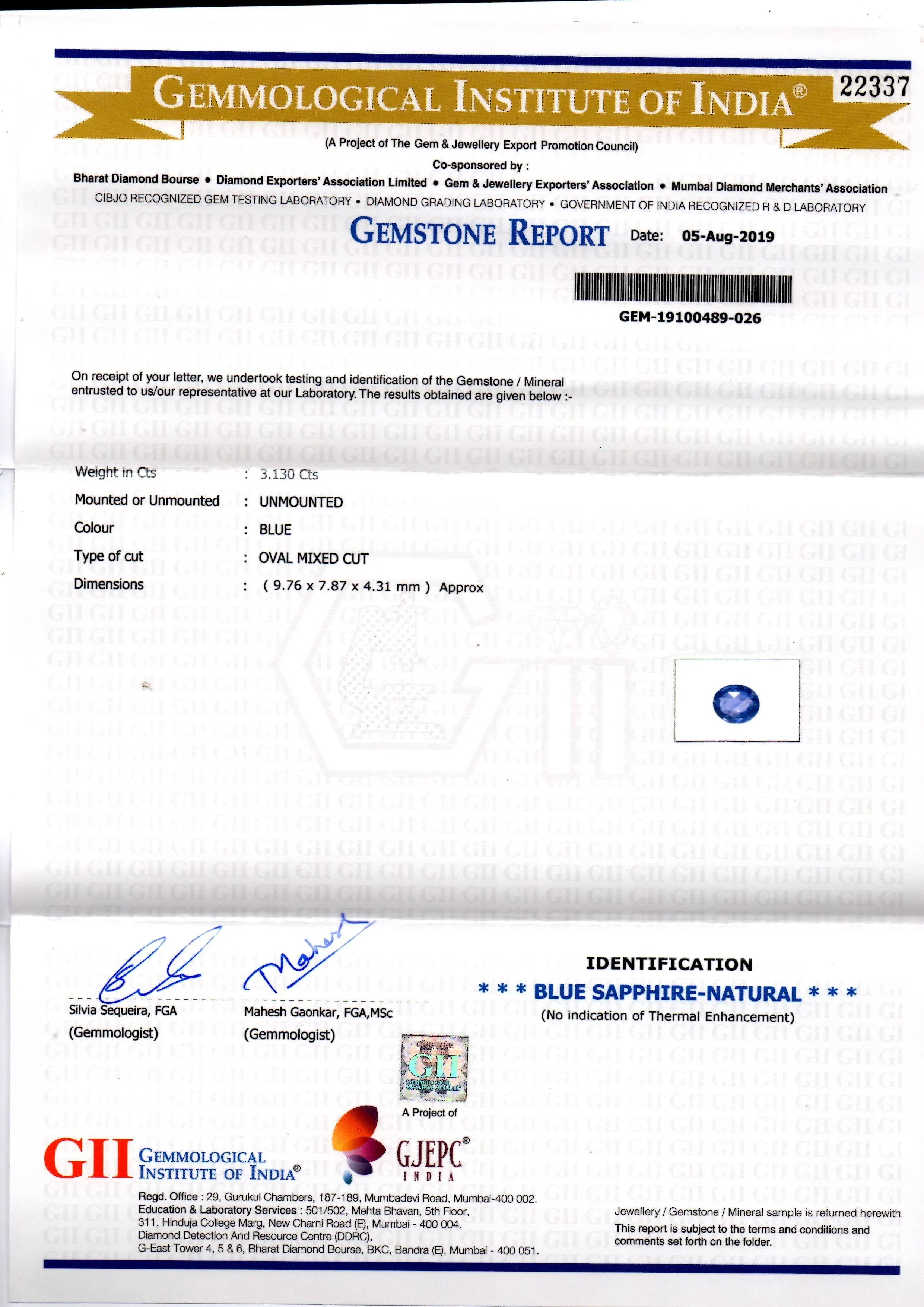 3.13 Ct IGI Certified Unheated Untreated Natural Ceylon Blue Sapphire AA