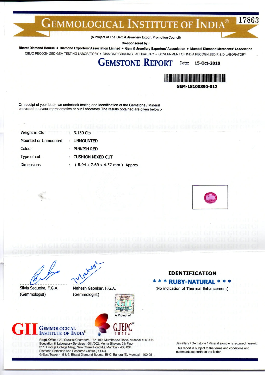 3.13 Ct GII Certified Unheated Untreated Natural Madagaskar Ruby Gems - Venus Gems