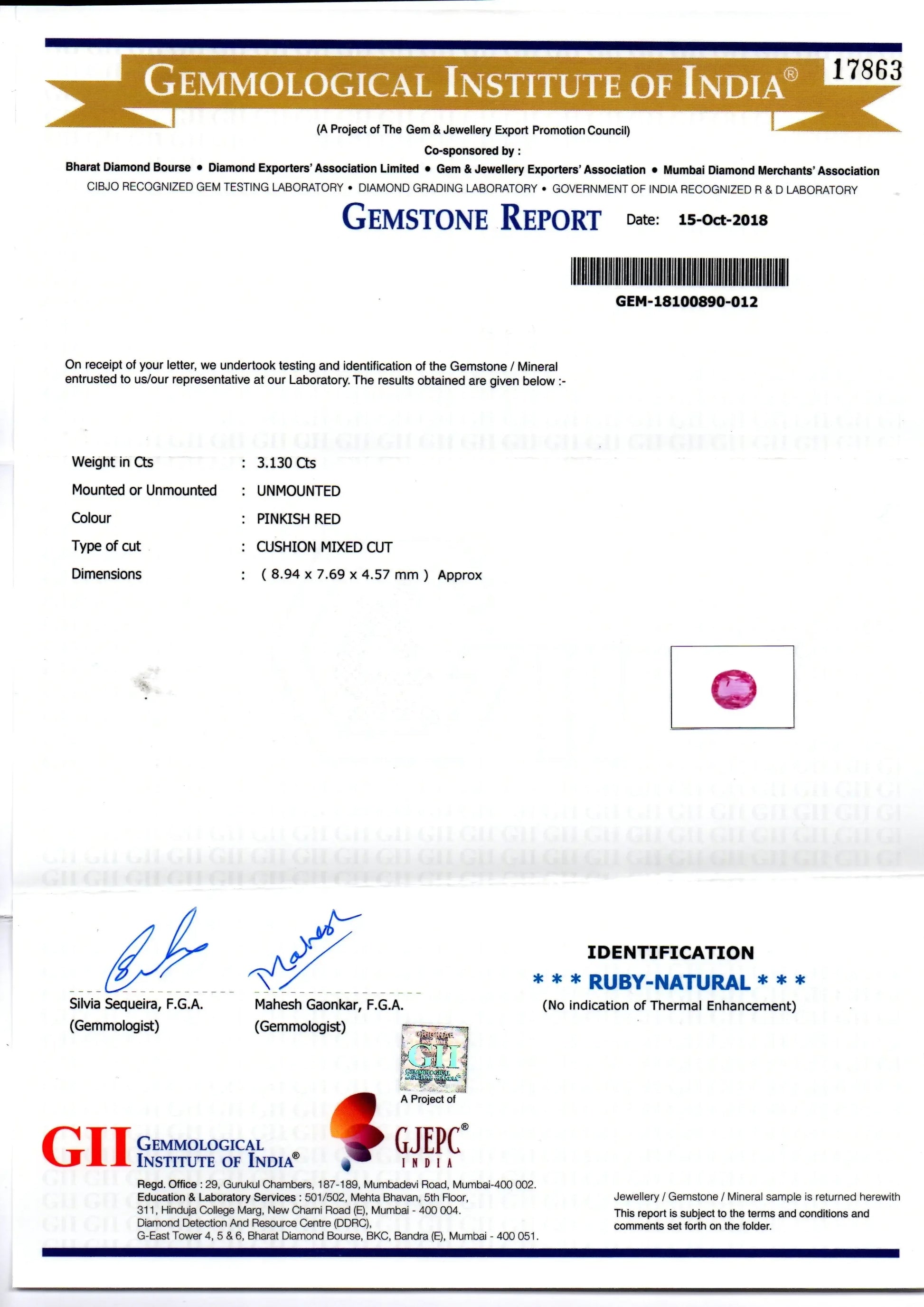 3.13 Ct GII Certified Unheated Untreated Natural Madagaskar Ruby Gems - Venus Gems
