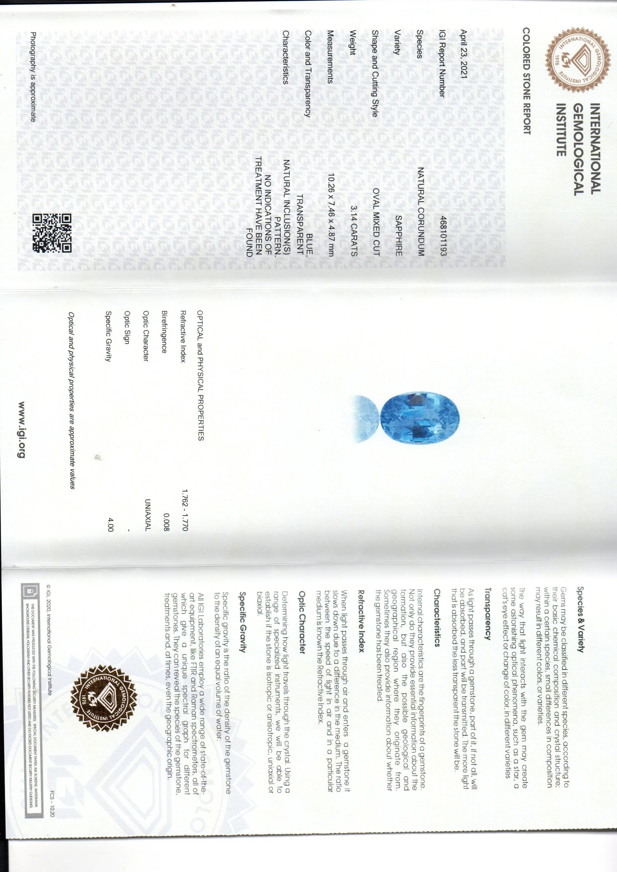 3.14 Ct IGI Certified Unheated Untreated Natural Ceylon Blue Sapphire AA