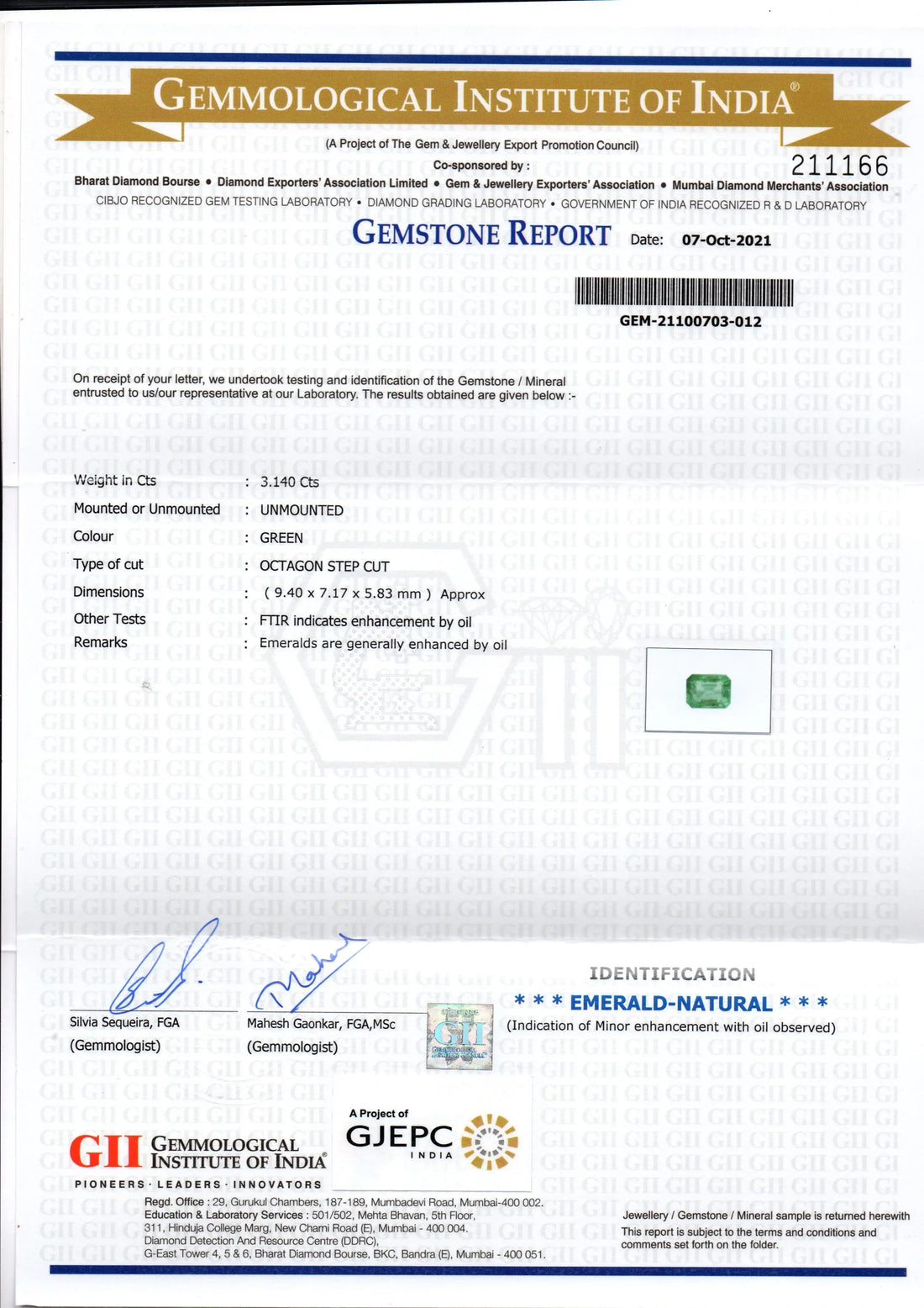 3.14 Ct GII Certified Untreated Natural Zambian Emerald Gemstones - Venus Gems