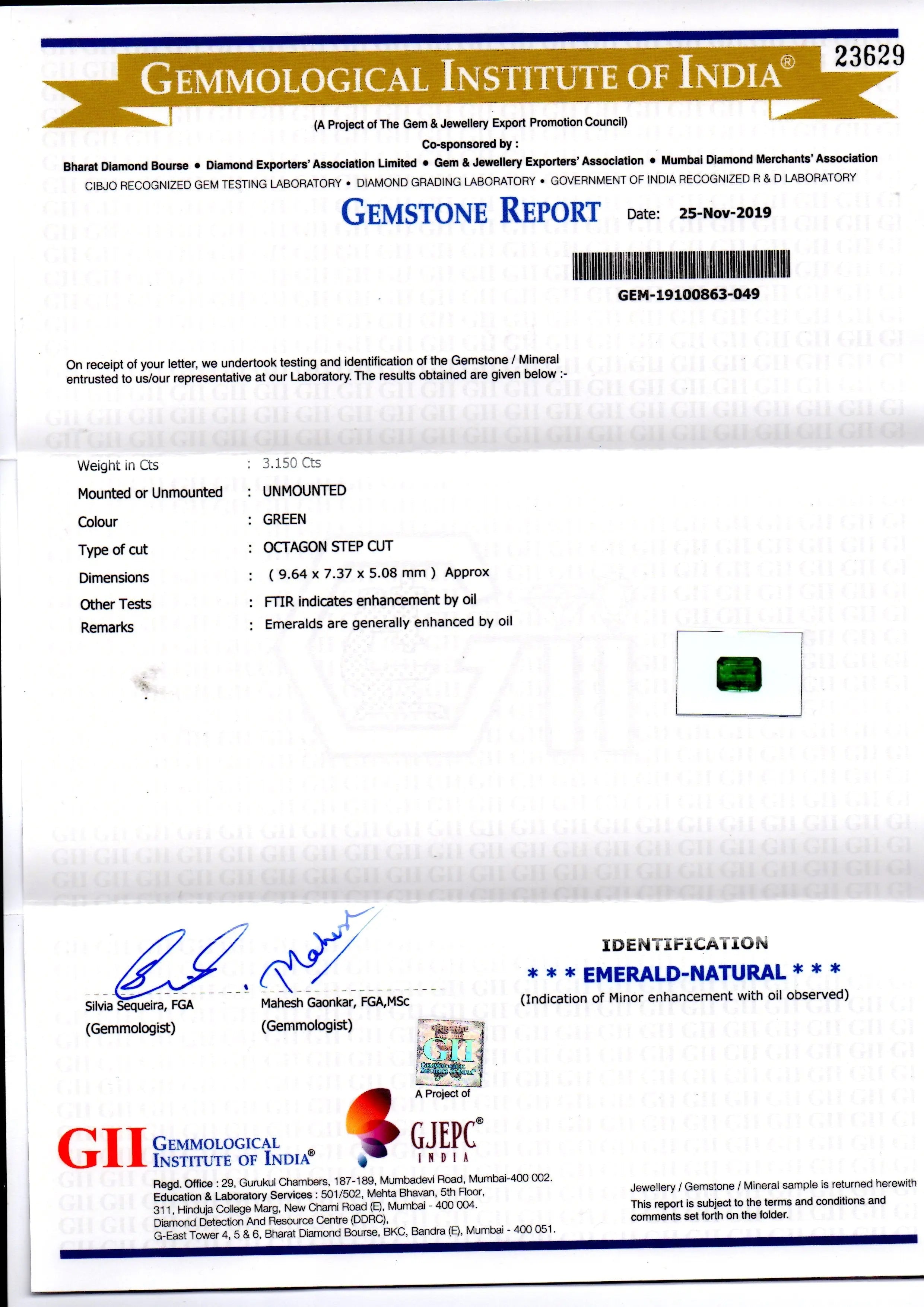 3.15 Ct GII Certified Untreated Natural Zambian Emerald Gems AAAAA