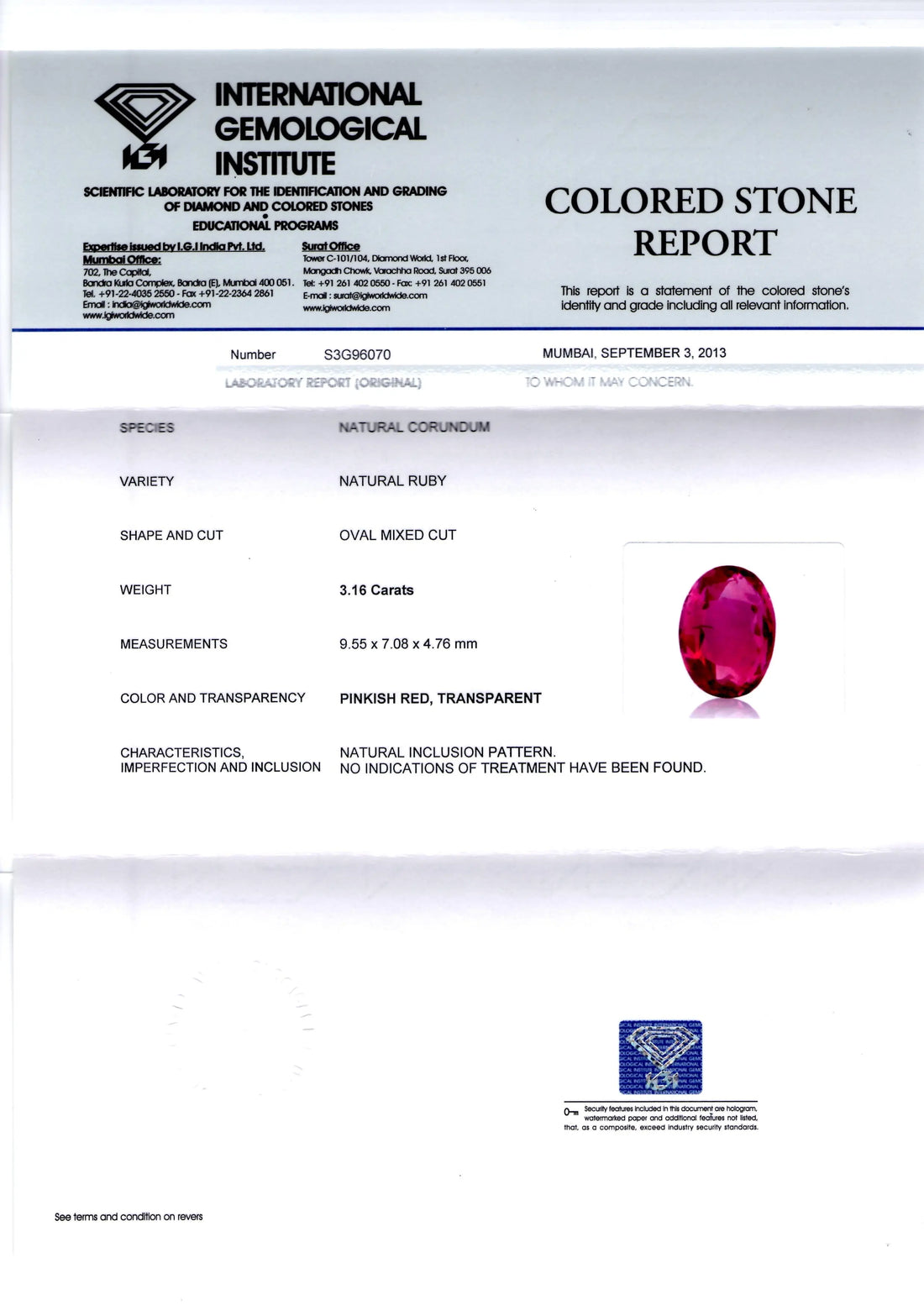 3.16 Ct IGI Certified Unheated Untreated Natural Madagaskar Ruby