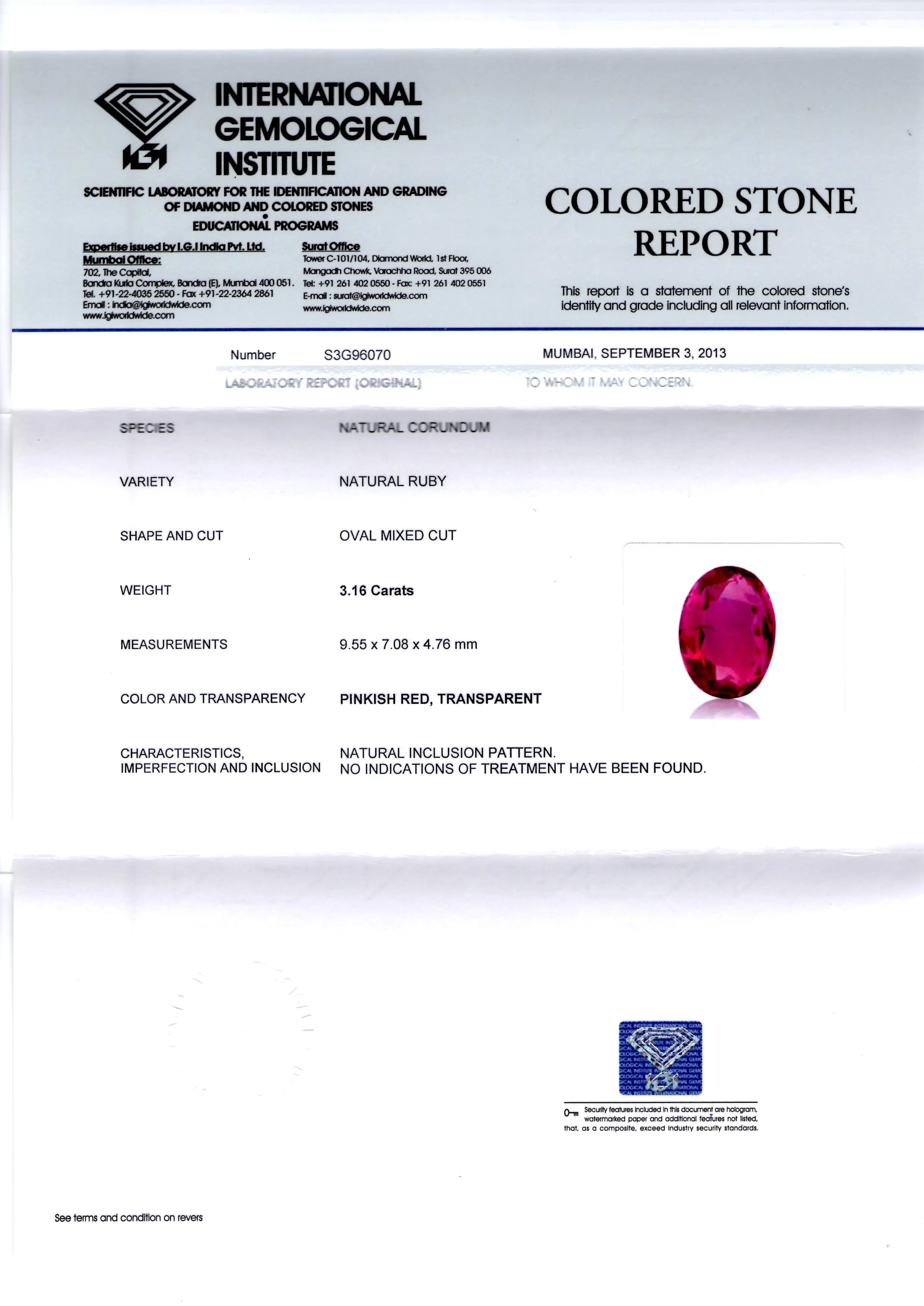 3.16 Ct IGI Certified Unheated Untreated Natural Madagaskar Ruby