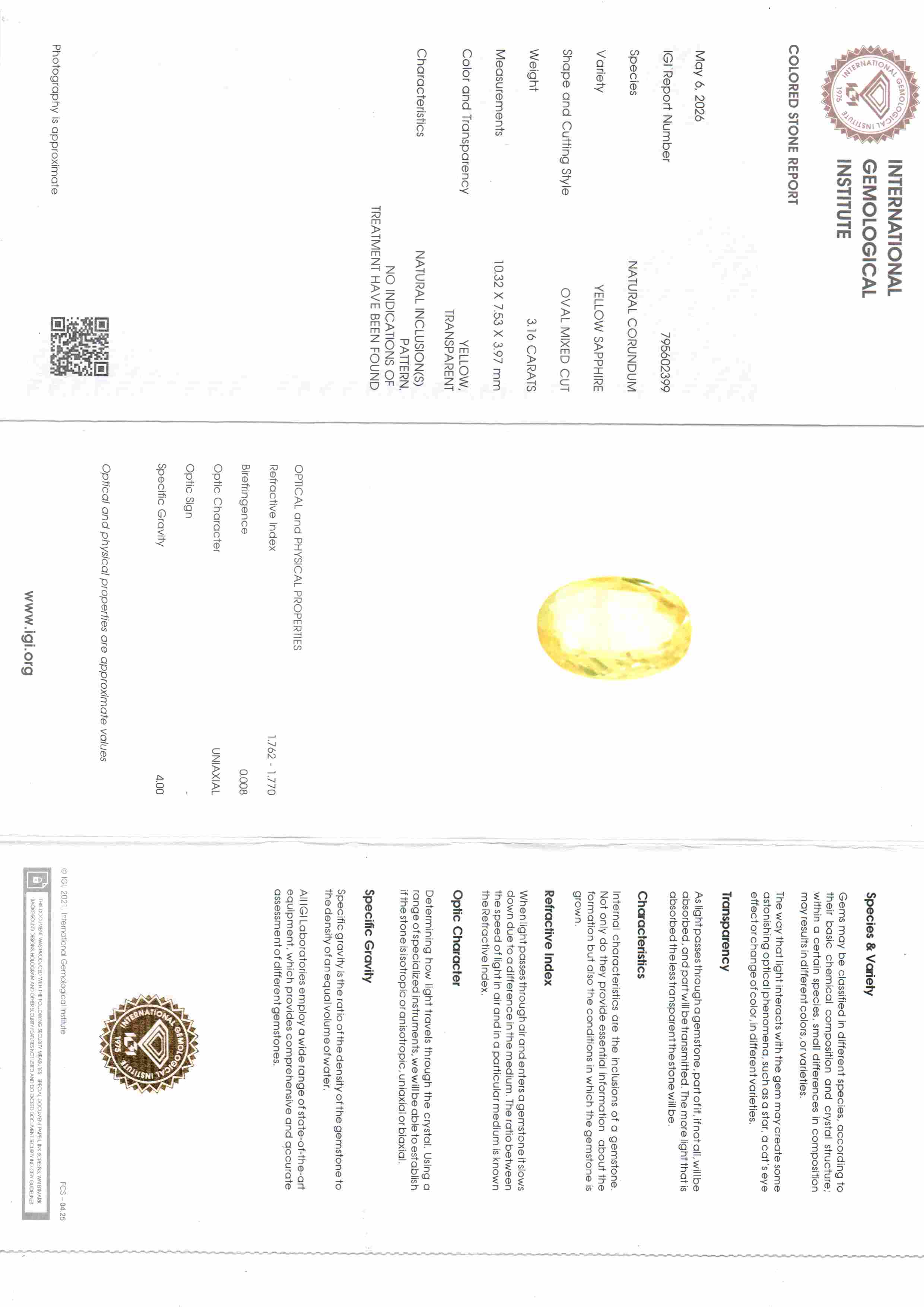 3,53 Karat 3,92 Ratti Zertifizierter Ceylon Gelber Saphir Pukhraj Stein
