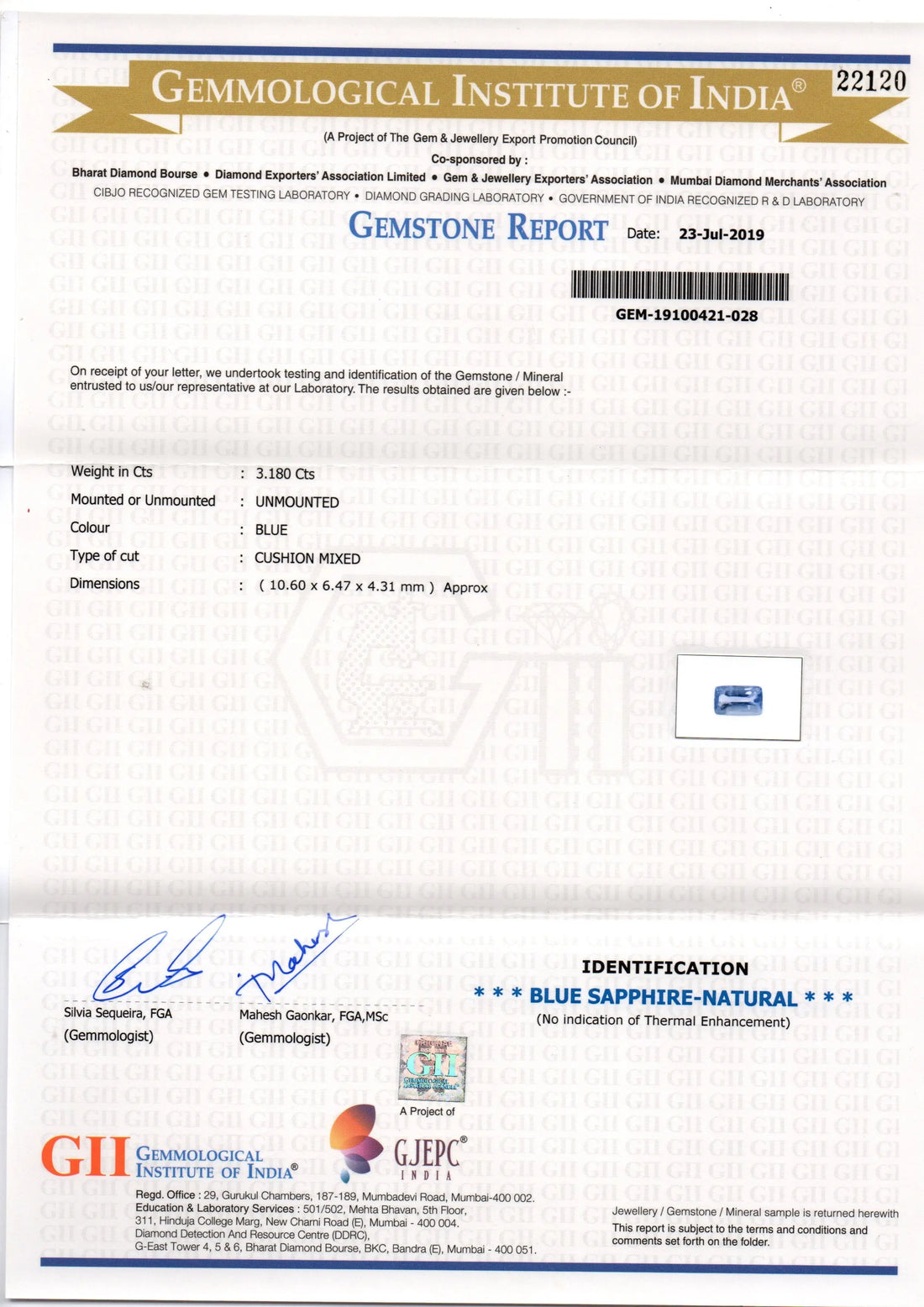 3.18 Ct GII Certified Unheaated Untreated Natural Ceylon Blue Sapphire